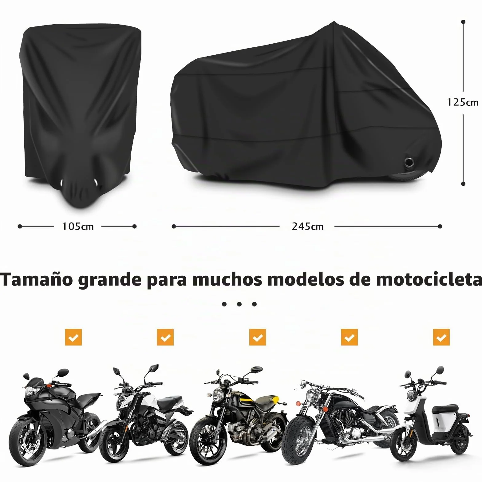Brencco Funda para Motos 245X105X125 CM - Ligera, Impermeable y Fácil de Guardar, Compatible con Múltiples Modelos