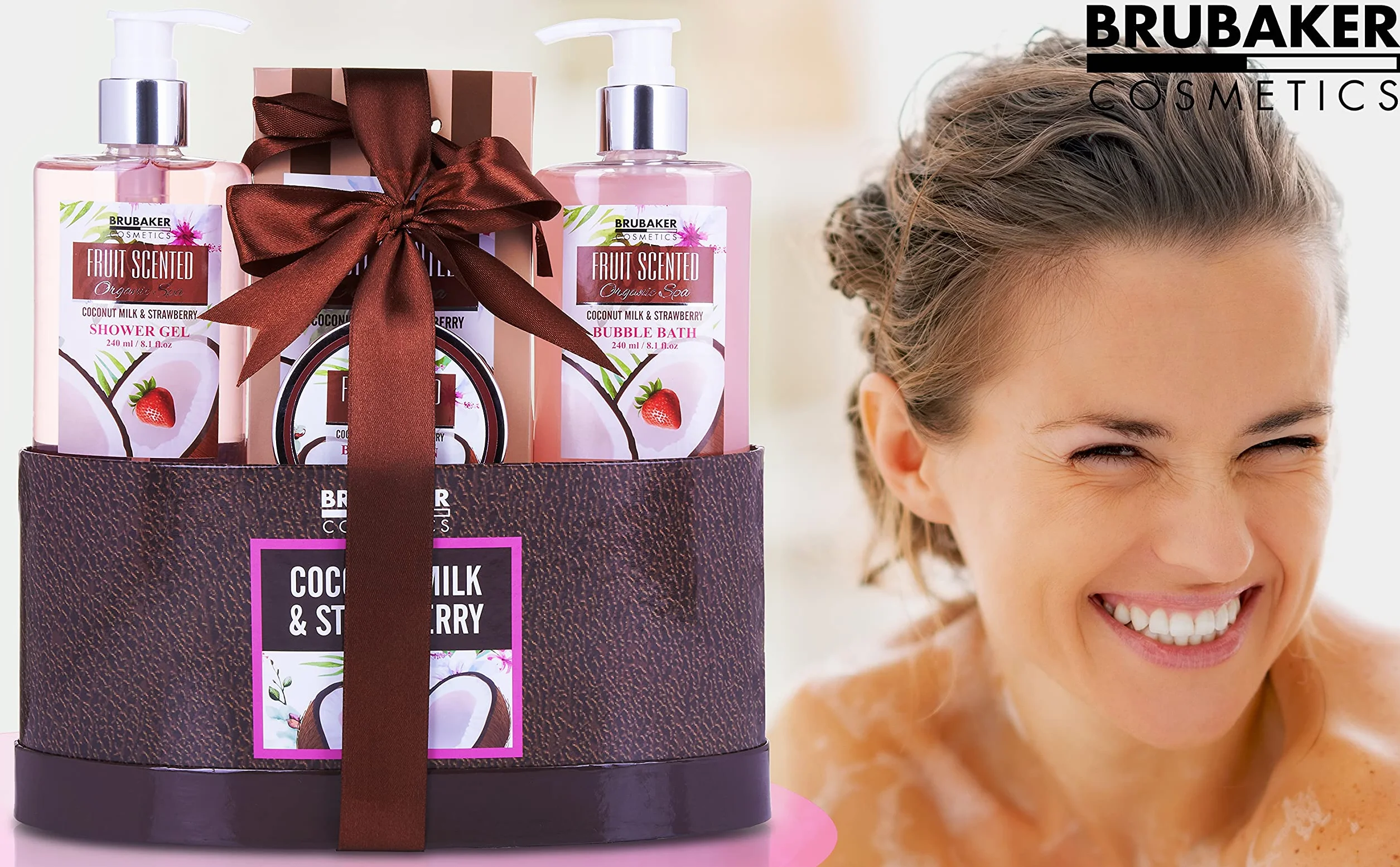 BRUBAKER Cosmetics Set de Baño y Ducha Leche de Coco y Fresa 5 piezas Regalo Mujer