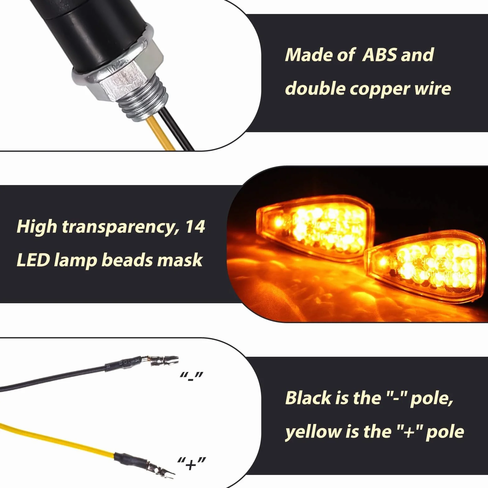 4 Piezas Intermitentes LED Moto 12V, Luces Direccionales Señal Giro Moto con 14 LED Súper Brillantes, Indicadores de Giro Ámbar para Scooter Quad Cruiser Off Road con Rosca de 10 mm