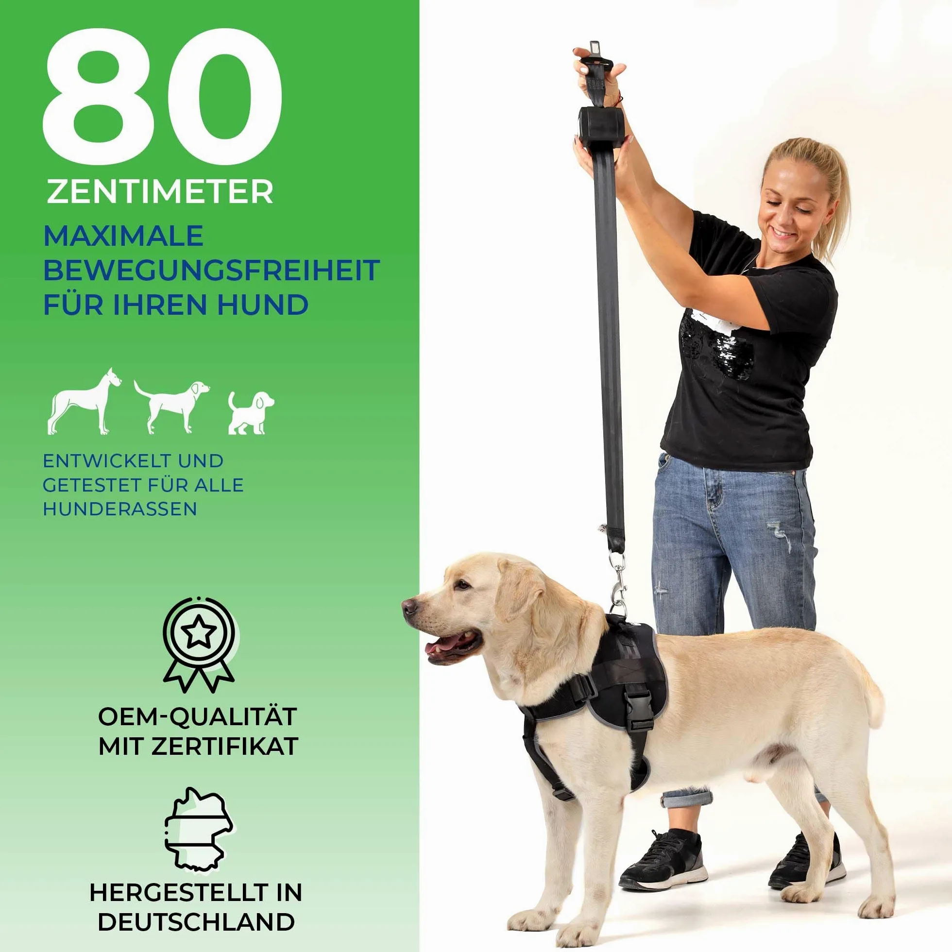 Cinturón de Seguridad Extensible para Perros - para Perros medianos y Grandes - para Coche