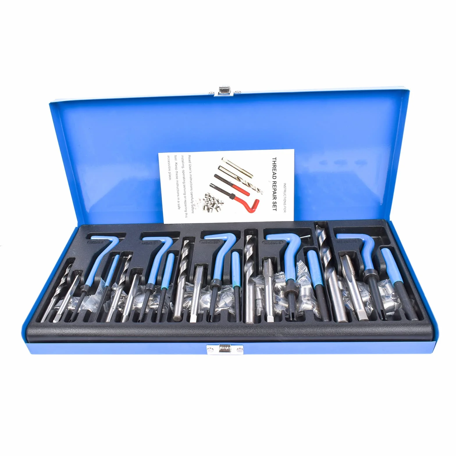 Bisenya Juego de reparación de roscas, 131 piezas, herramientas de reparación de roscas, M5, M6, M8, M10, M12, rosca azul