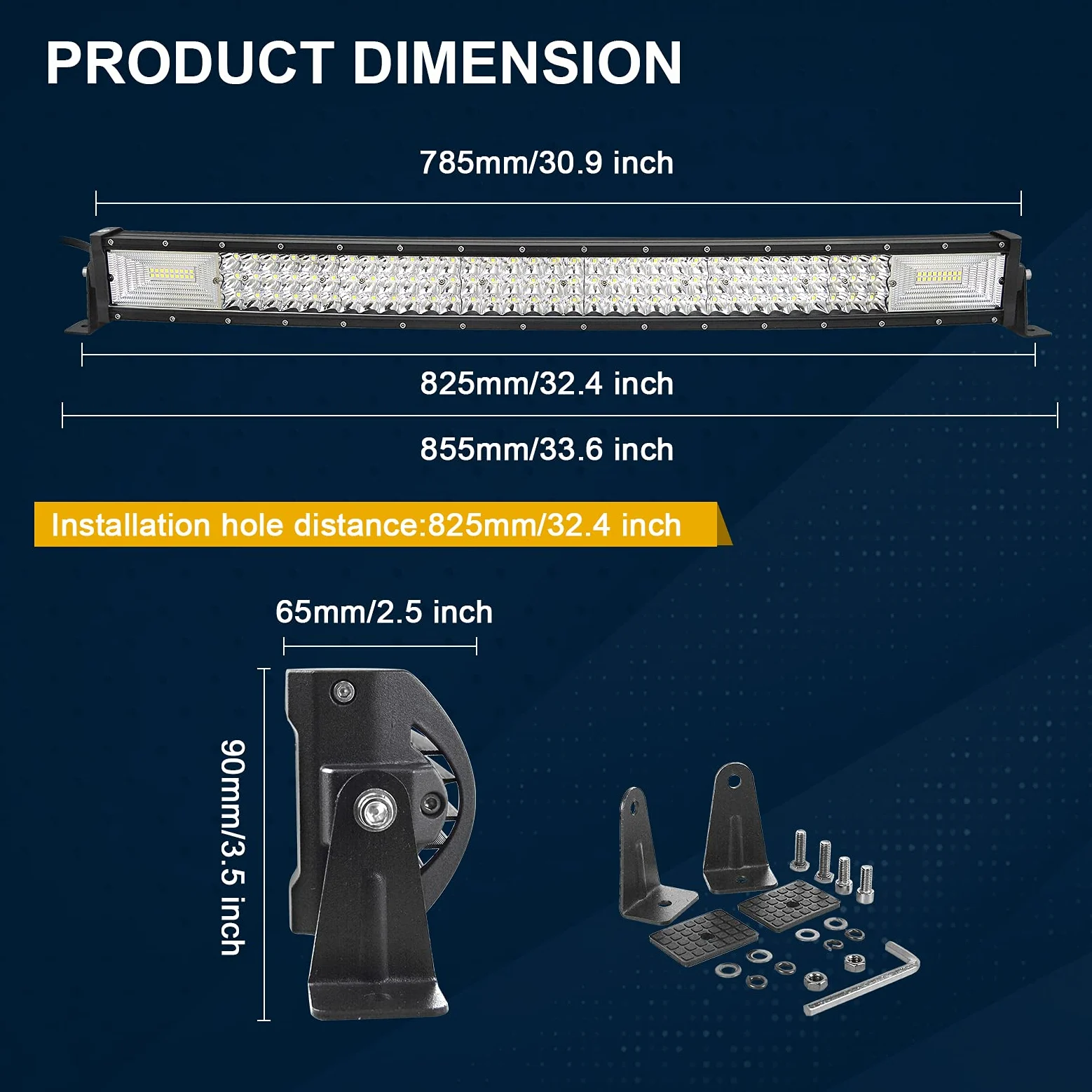PICAA Barra de luz LED, 32 Pulgadas 78.5cm 405W 7D Barra de Luces LED de Triple Fila Curva Spot Flood Luces para Motocicleta Todoterreno 4WD SUV ATV UTV camión 12V con Soporte magnético-B | Triple fila, impermeable IP67, Rampa de LED, barra luminosa, todo