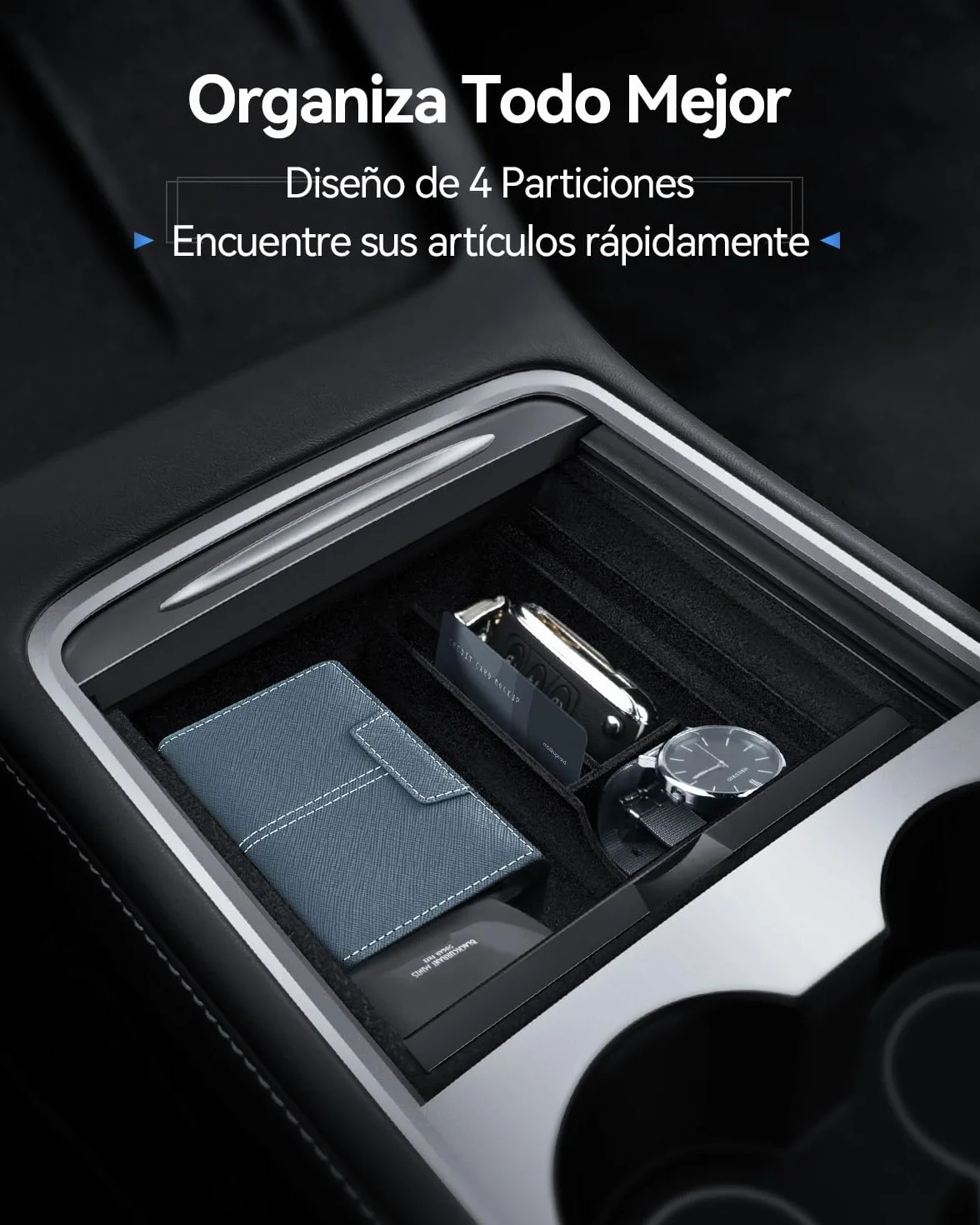 Organizer para Tesla Model Y 2021-2024 y Model 3 2021-2023 Bandeja Organizadora de Consola Central, Caja de Almacenamiento Cajón Oculta Accesorios para Tesla Model Y Model 3