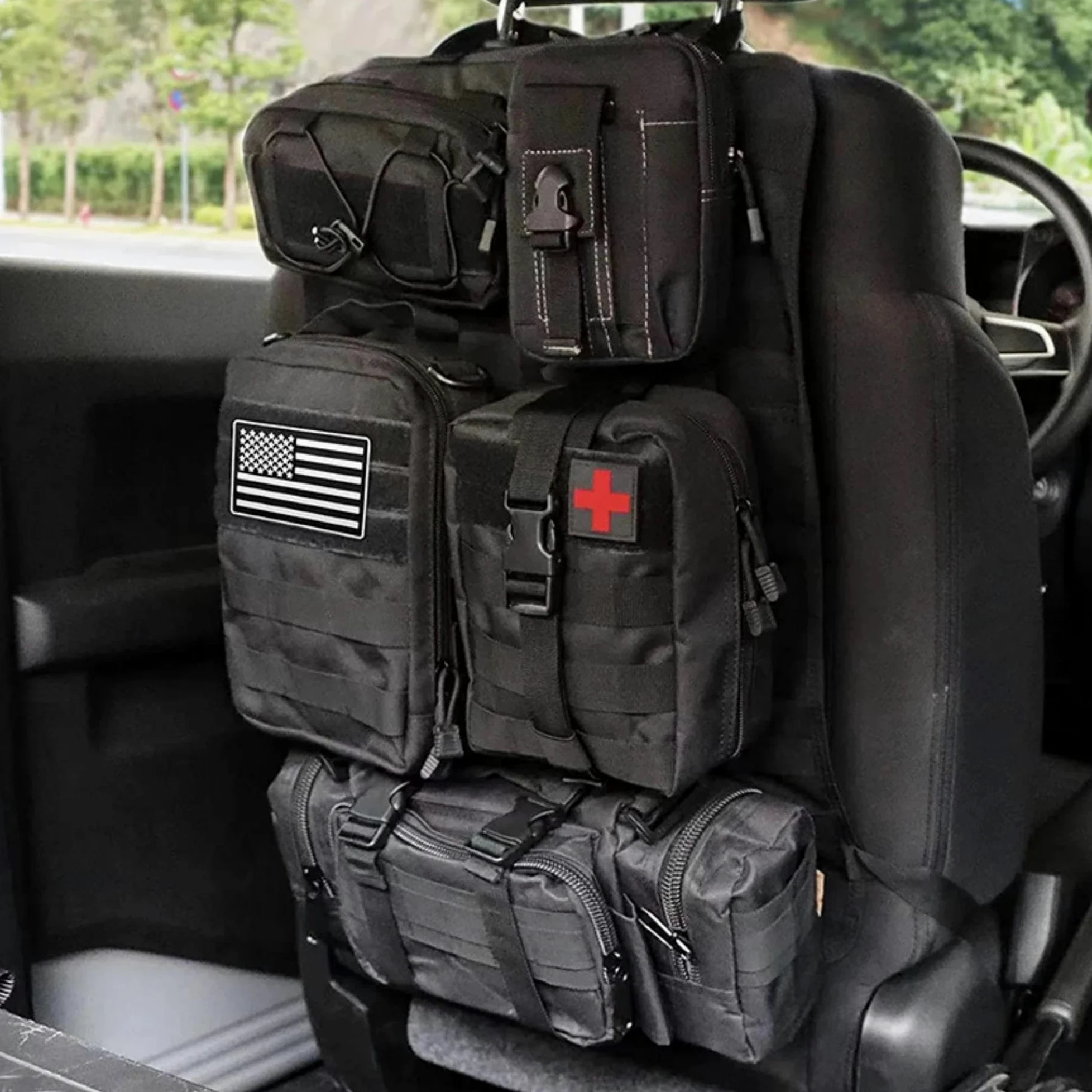 Redes de almacenaje para Coche Bolsa Colgante Asiento Trasero Organizador Tácticos Almacenamiento Exteriores Caza Y Conducción Autónoma Clasificada Red Maletero Coche(Negro)
