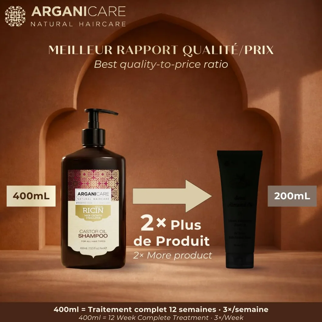 Arganicare Champú crecimiento cabello aceite ricino argán orgánico 400 ml