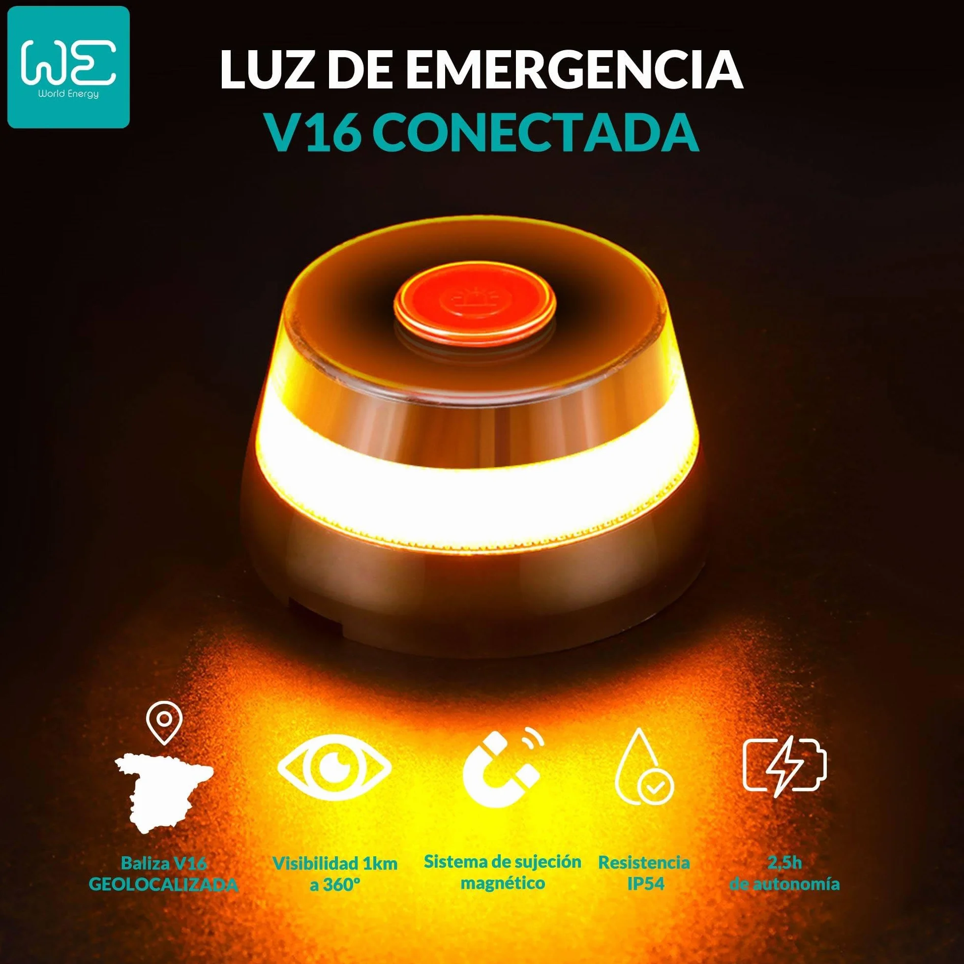 Kit de Seguridad con Funda doble + Chaleco reflectante + Cable de alimentación de baliza + Baliza WE Luz de emergencia V16
