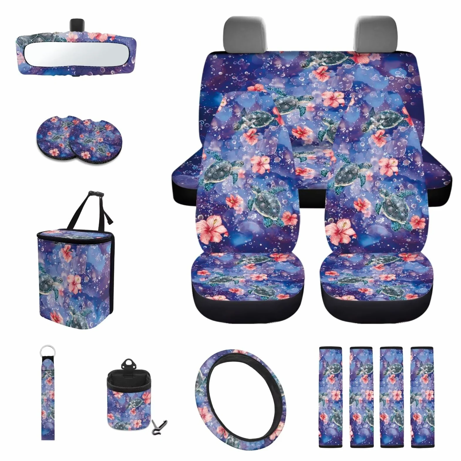 Juego de 15 fundas para volante, cojín para cinturón de seguridad, soporte para gafas de sol, soporte para espejo retrovisor, llavero y accesorios de coche