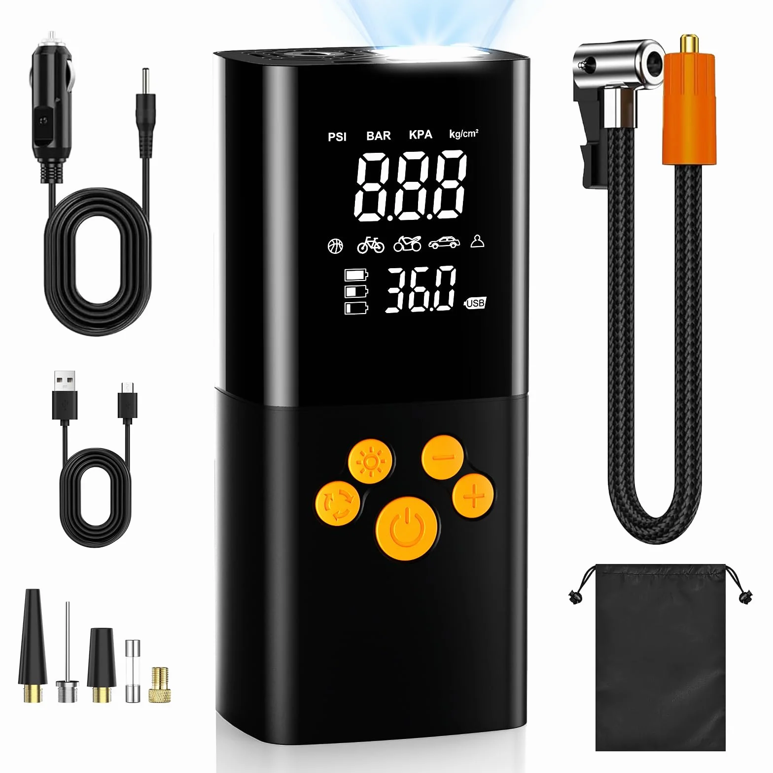 10000Mah Compresor Aire Portatil,160PSI & 2X inflador Ruedas Coche con Doble LCD Digital, inflador electrico luz LED, Manómetro, Apagado Automático para Coche, Moto, Bicicleta, Anillo de Natación