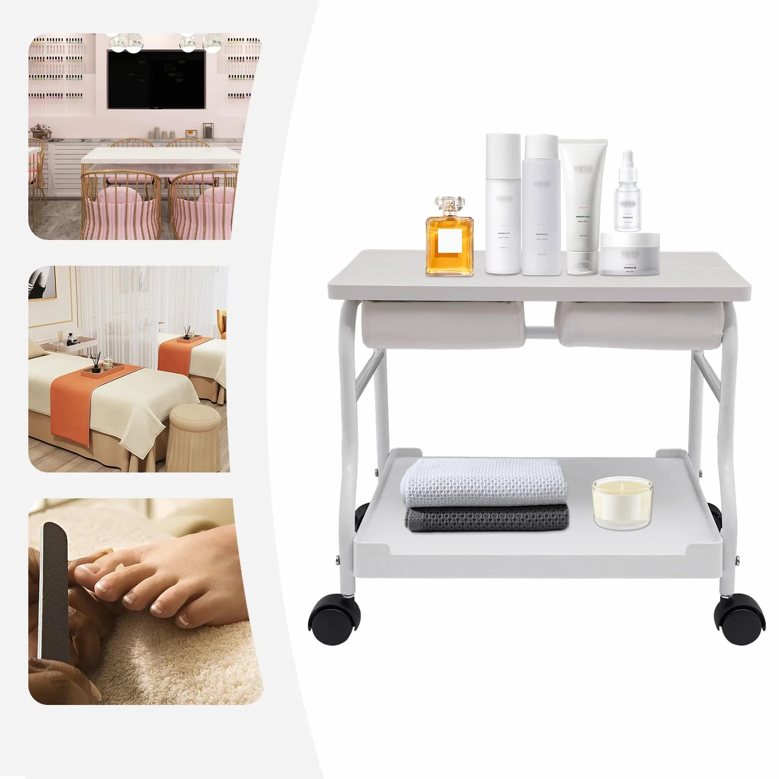 Carrito de herramientas para baño con ruedas ajustable para pedicura