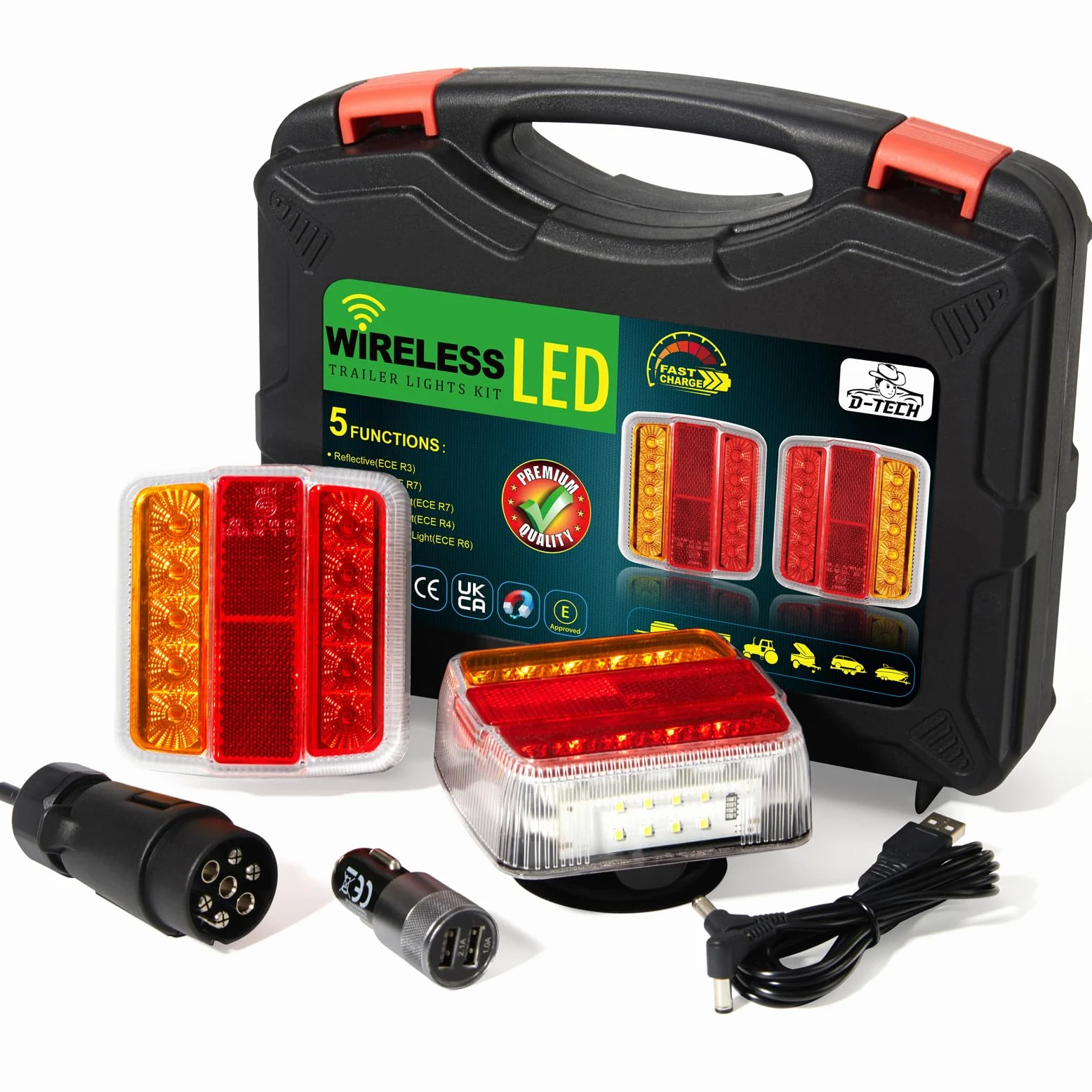 D-TECH Luces traseras LED inalámbricas y magnéticas, 12 V/24 V, Bluetooth, para remolques, tractores y camiones, ECE R10 EMC aprobados