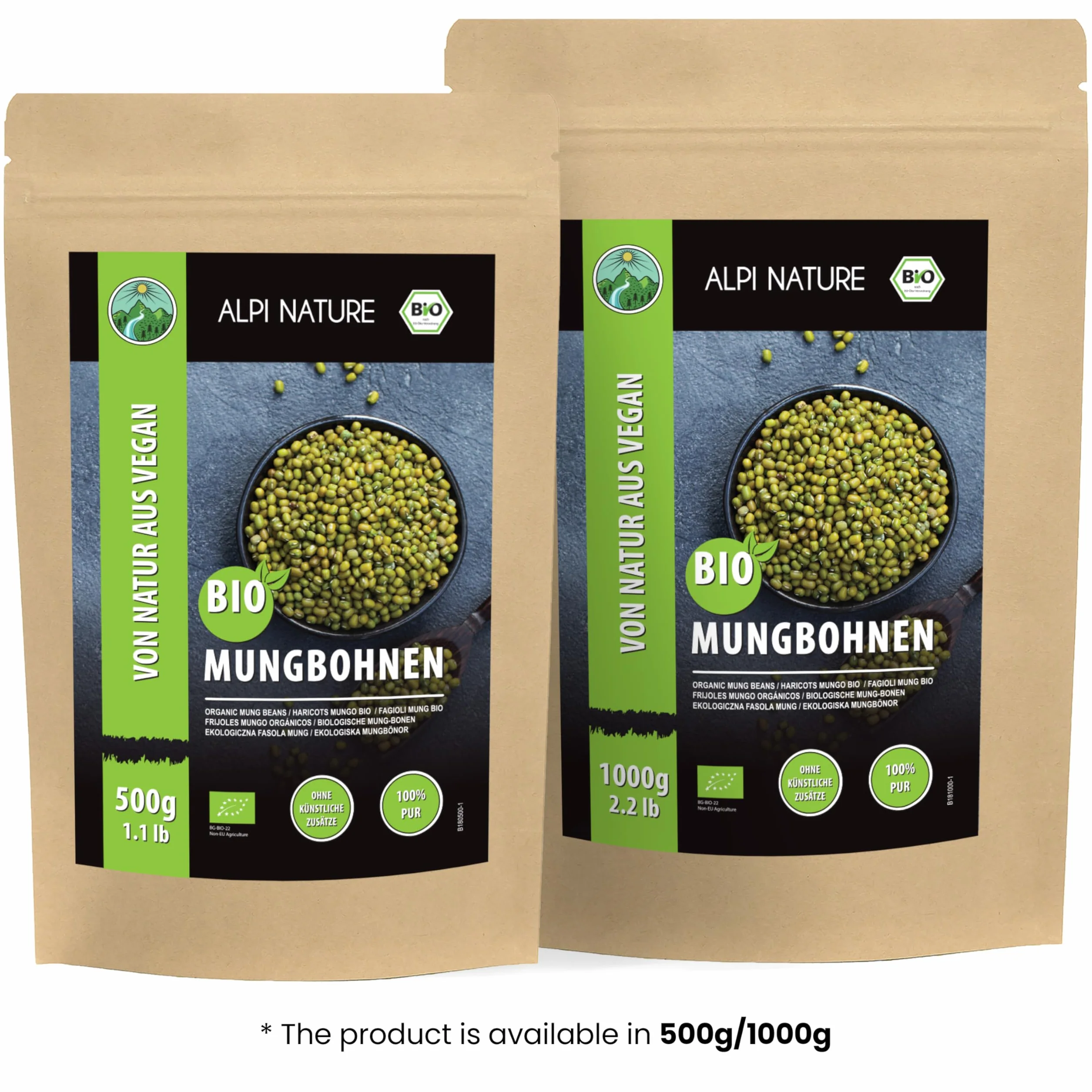 Alpi Nature Frijoles Mungo Orgánicos 500g, Frijoles Verdes Enteros sin Gluten