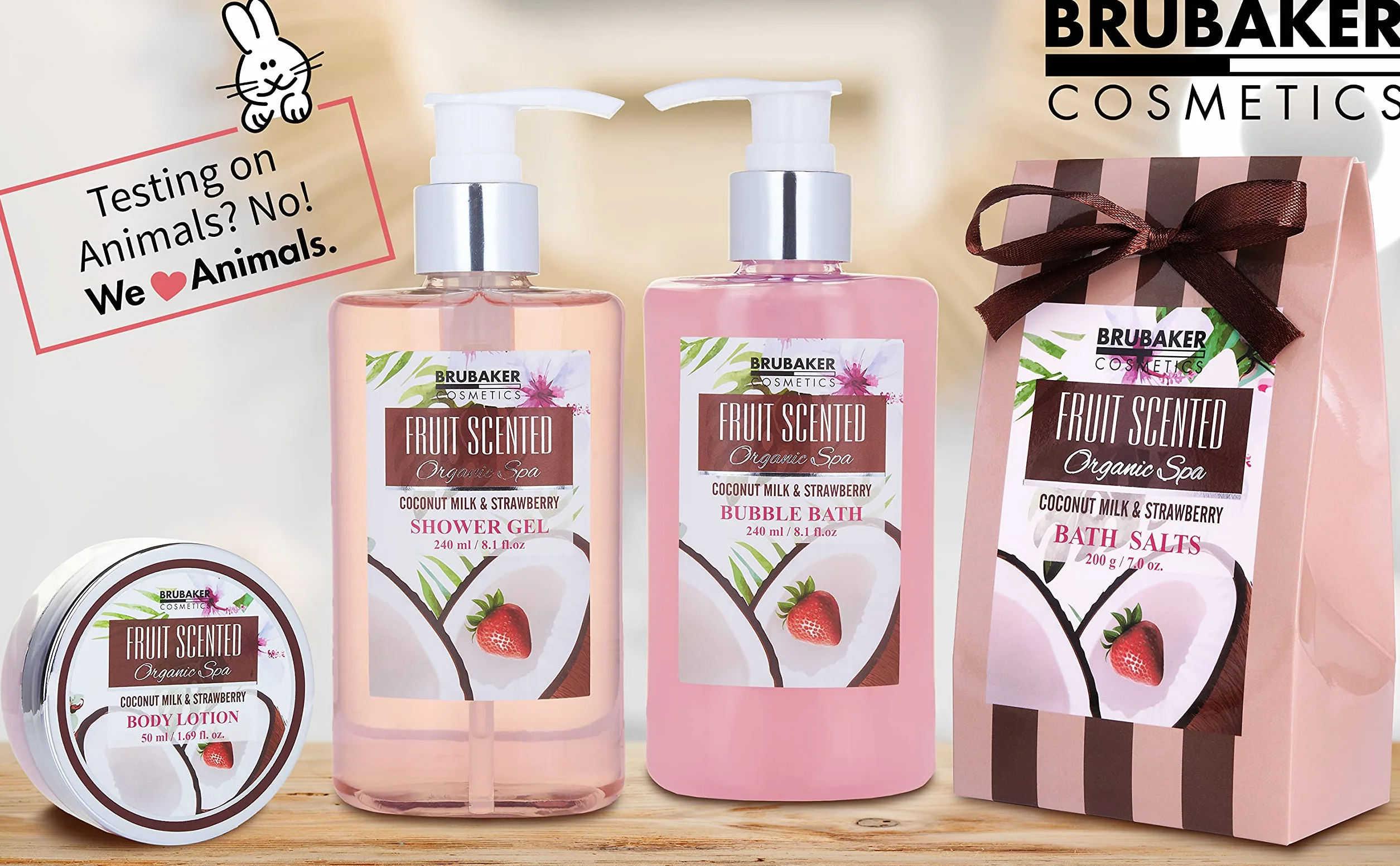 BRUBAKER Cosmetics Set de Baño y Ducha Leche de Coco y Fresa 5 piezas Regalo Mujer