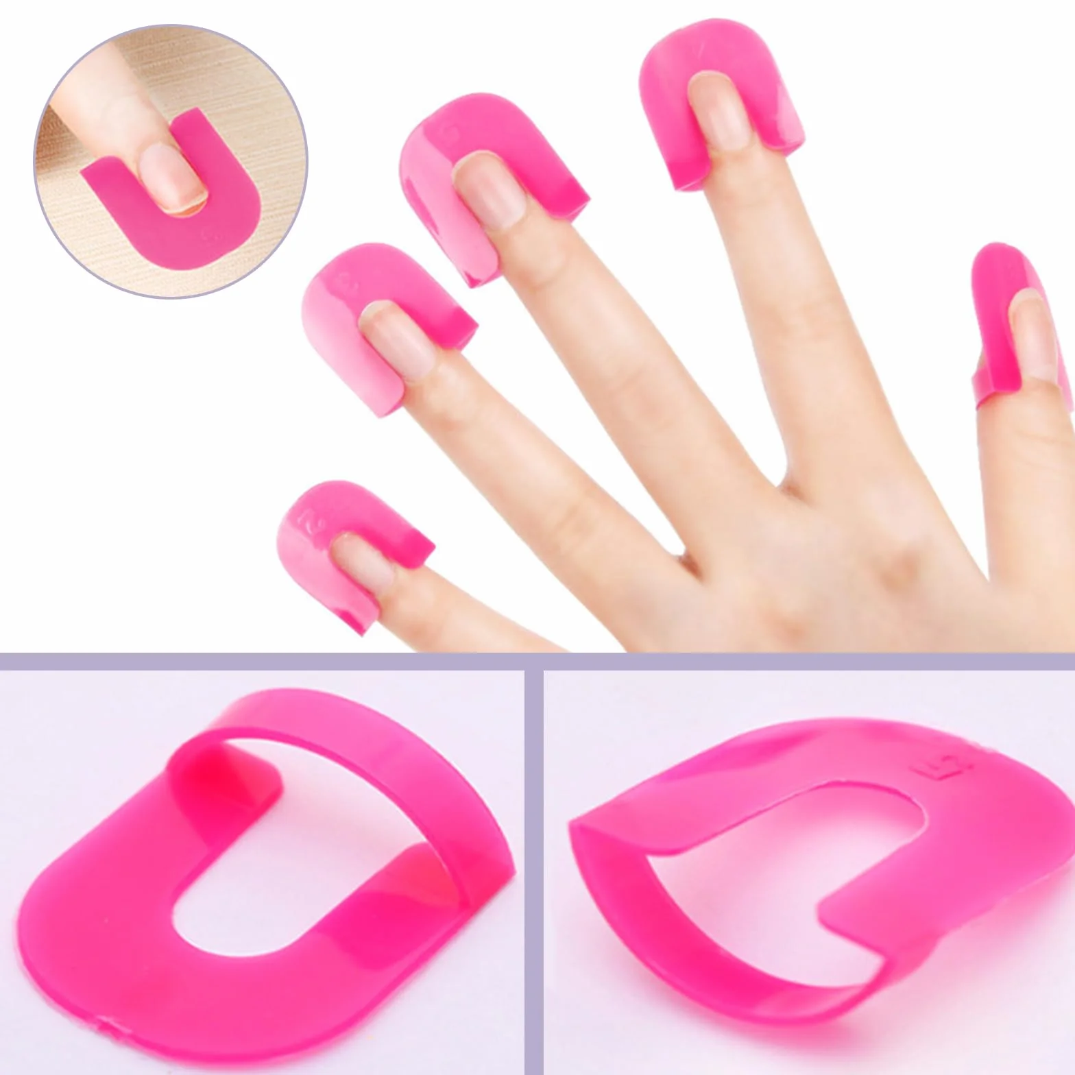 Plantillas para Esmalte de Uñas con Pluma Corrector, Cubierta Protectora Reutilizable 10 Tamaños, Accesorios Nail Art (Rosa)