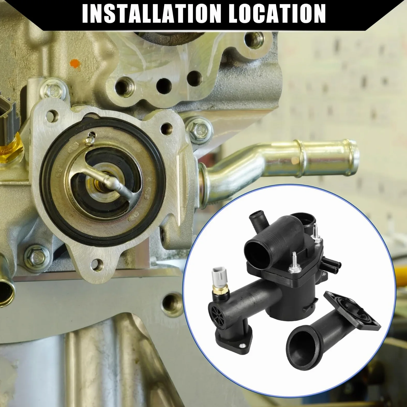 Compatible con Jaguar XK8 2003 2004 2005 2006 AJ89486 Conjunto de Carcasa de termostato de Control de Flujo de refrigerante del Motor con Sensor de Temperatura