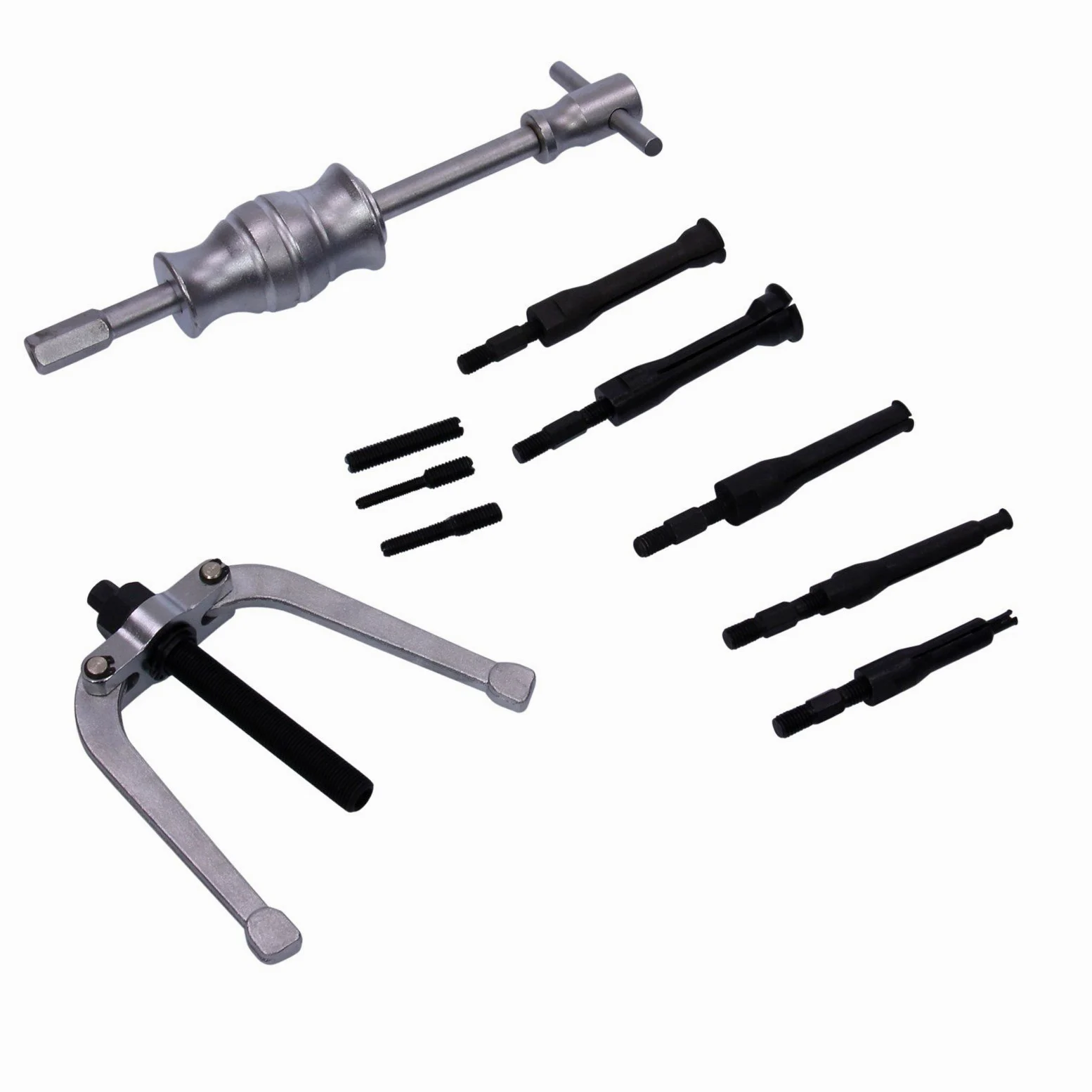 BGS Diy 97710 | Juego de extractores de rodamientos internos ciegos | 11 piezas | Martillo deslizante, 910 g, 285 mm, extractor de 2 brazos de 125 mm, 5 mandriles de extracción, adaptador M6, M8, M10