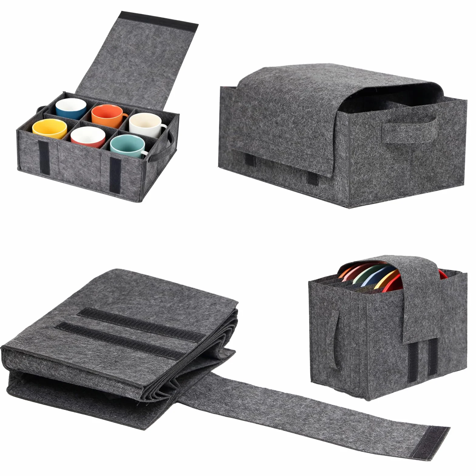 Soporte para platos y cuencos de caravana, 3 unidades, soporte de fieltro para caravana con asa, almacenamiento de tazas, fieltro para platos y tazas, organizador de fieltro para vajilla de