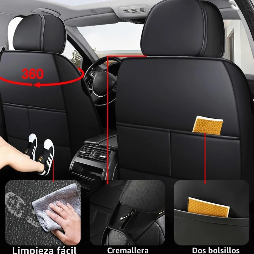 Fundas para asientos delanteros de coche, color negro, 2 unidades, para Ford Edge Fiesta, Fiesta, Van Focus, C-Max, Grand C-Max, Ka Ka+ Plus, Kuga, Mondeo, Mustang, Puma, S-Max, piel sintética