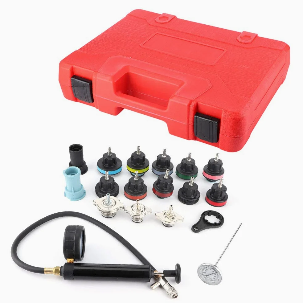 Kit de comprobador de sistema de refrigeración de coche, bomba manual de prueba de presión, comprobador de sistema de refrigeración de coche, 18 piezas para interior externo
