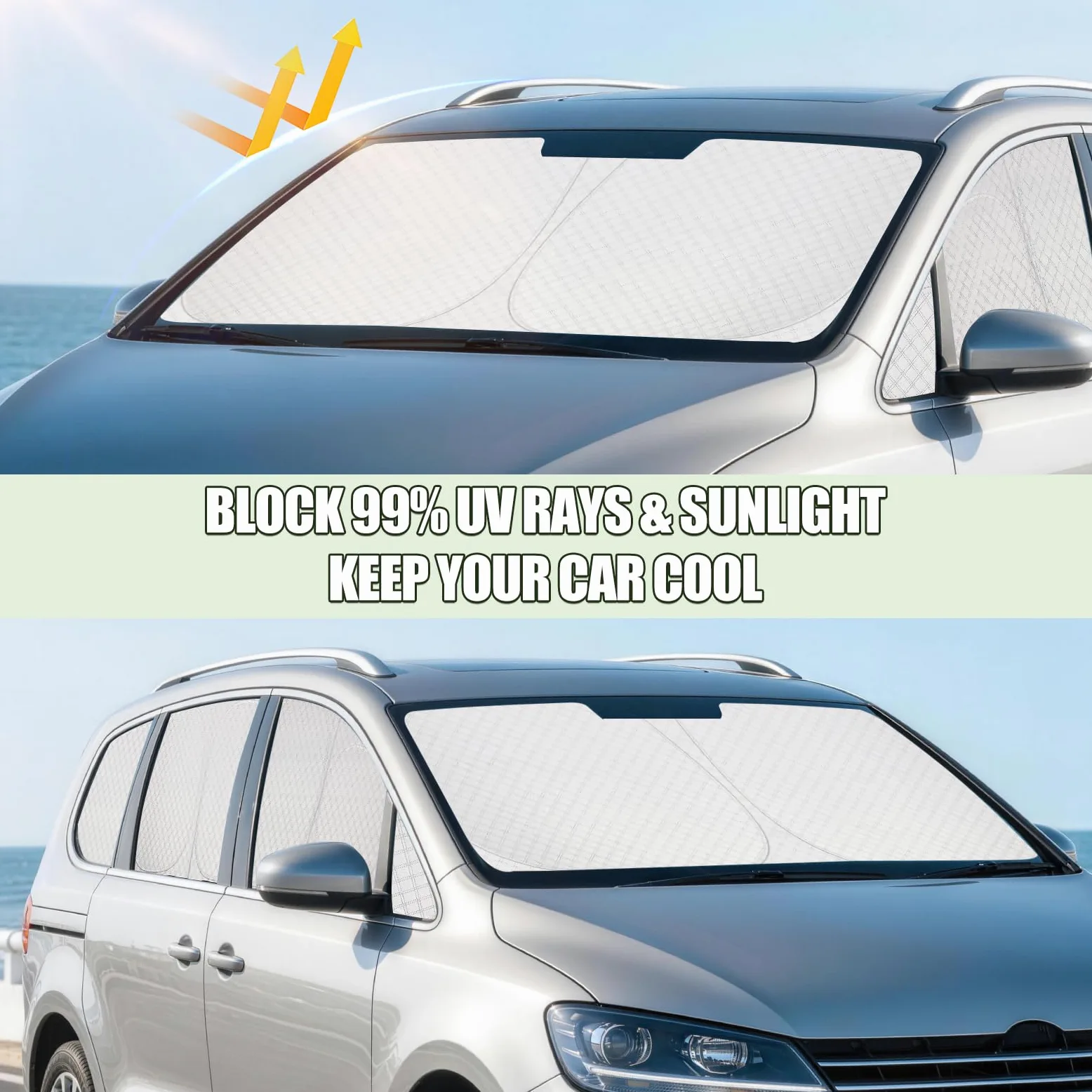 Parasol para VW Sharan 2010-2020 Parabrisas Ventanas Laterales y Trasera | YGYQZ, 100 % Opacidad, Ajuste Perfecto, Tejido de 6 Capas Reforzado, Efecto Refrescante, Protección UV, Privacidad Total