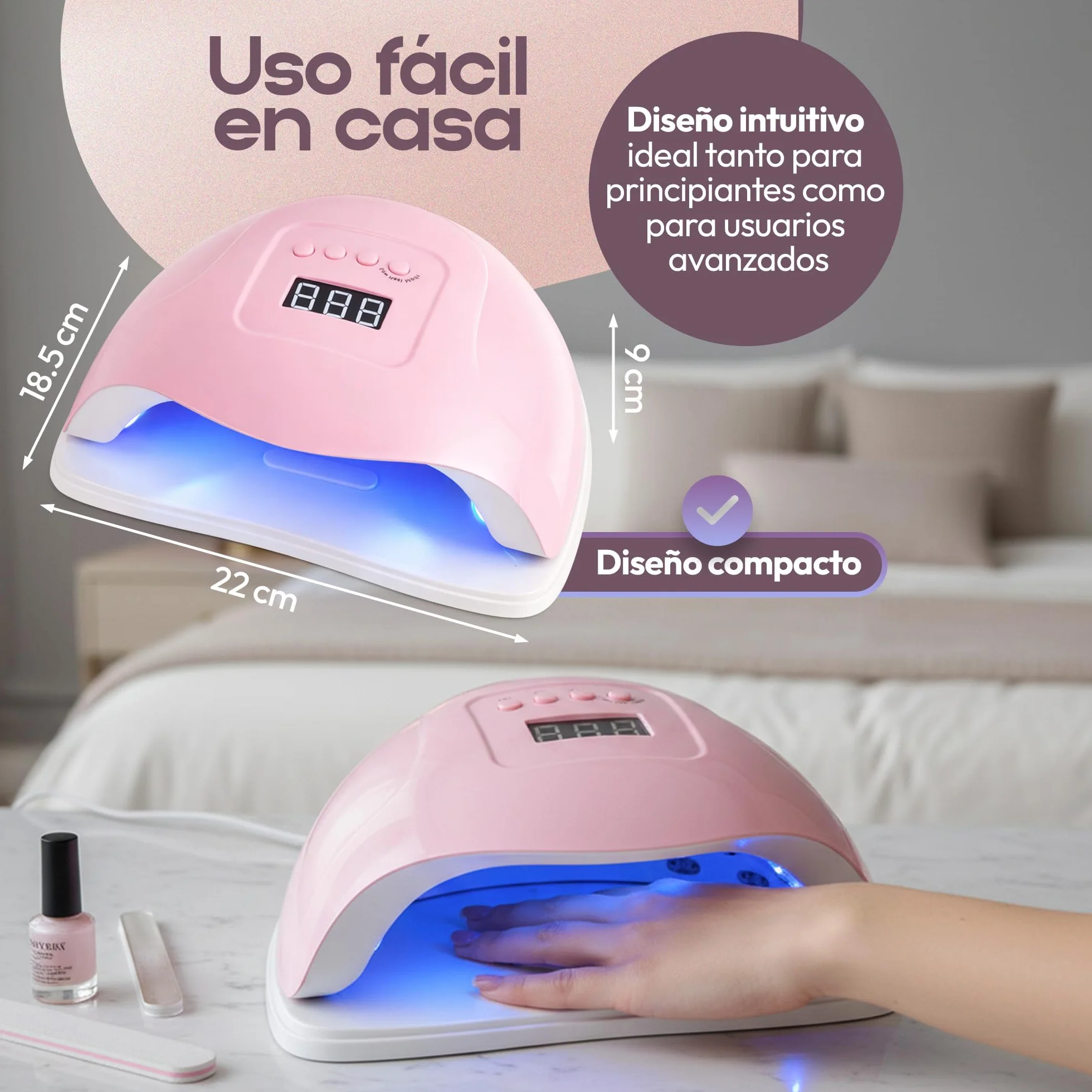 Lámpara Secadora Uñas LED UV 150W con 4 Temporizadores, Secador de Uñas con Sensor Automático