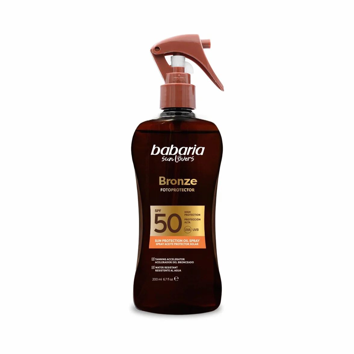 Babaria Bronceador Cuerpo Protector Solar 50 Spray 200 ml Acelerador Bronceado Coral Friendly