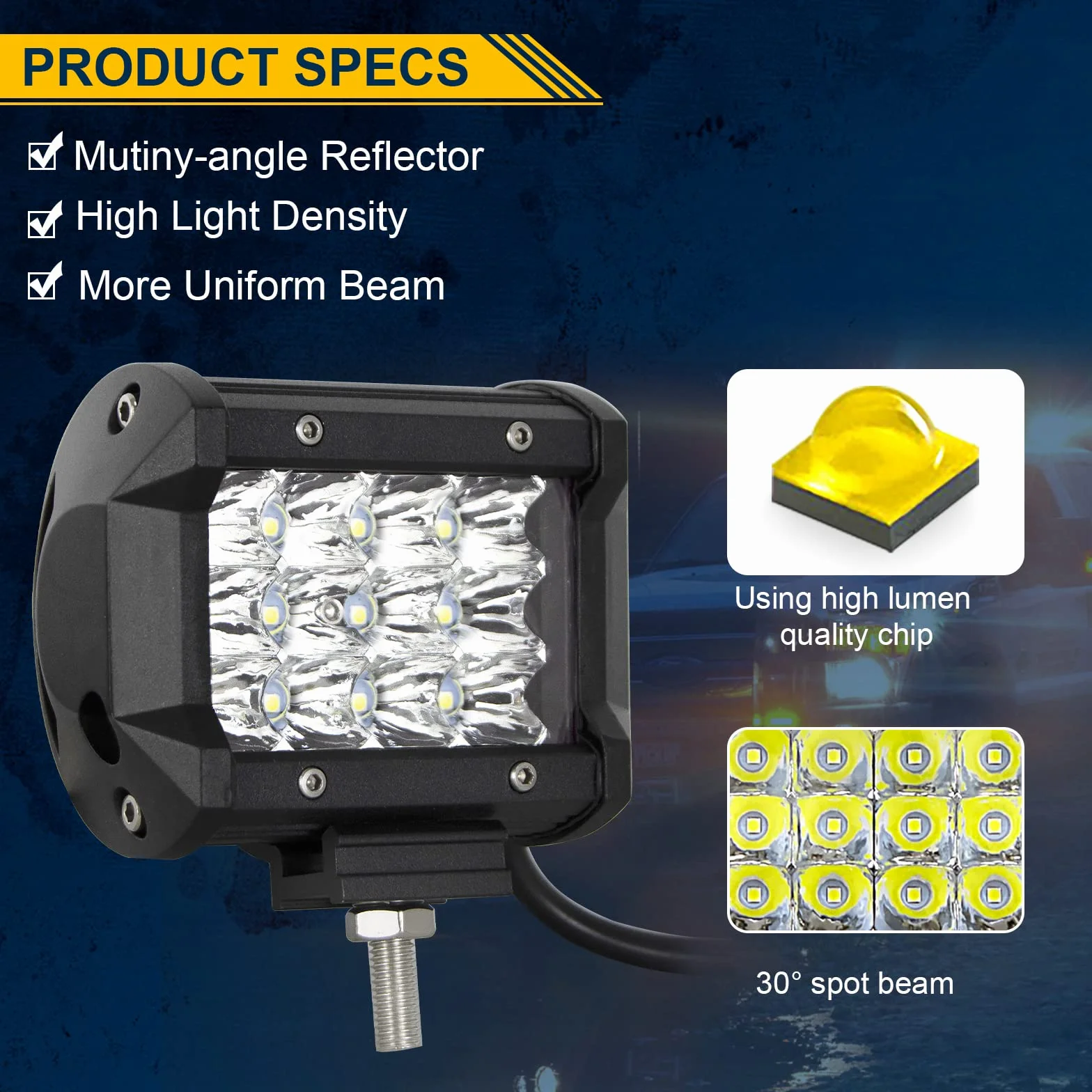 Willpower 2 barras de luz LED de trabajo de 36 W de 4 pulgadas, 12 V, 24 V, focos LED, impermeables, triple fila, luces de conducción todoterreno, lámparas de trabajo antiniebla para camión, tractor