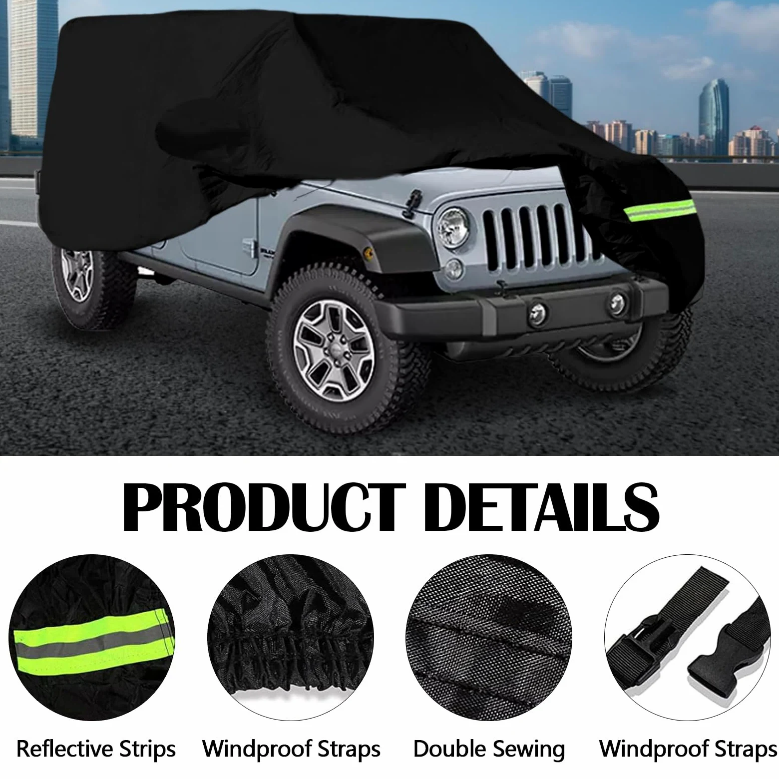 Funda para Coche, Funda Impermeable para Coche para Jeep Wrangler De 4 Puertas, Anti UV, Funda para Coche Interior Y Exterior para Cj Yj Tj Y Jk Funda para Invierno Y Verano para Todo Tipo De Clima