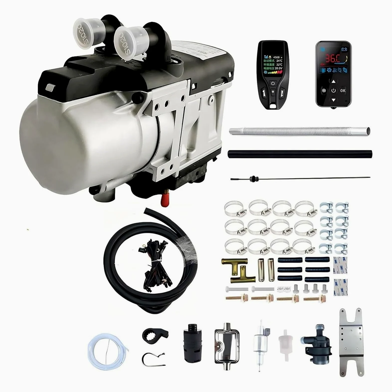 Calefacción Estacionaria de Agua 5,2KW 12V/24V Precalentador de Motor Diesel con Bomba de Agua Silenciosa para Camión Camper Caravana Barco y Vehículos Industriales Kit(24V)