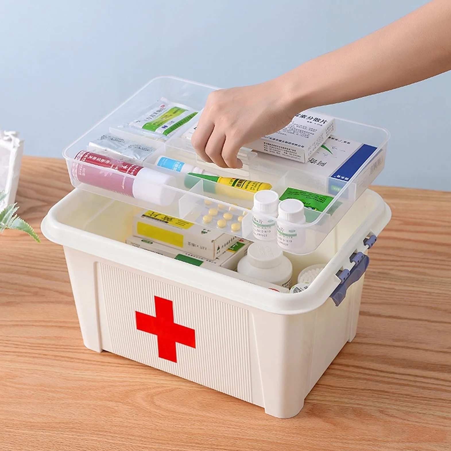 Botiquín de Primeros Auxilios portátil, Caja de Almacenamiento de medicamentos, botiquín de Primeros Auxilios Familiar Multifuncional con Mango, botiquín de Primeros Auxilios para Coche