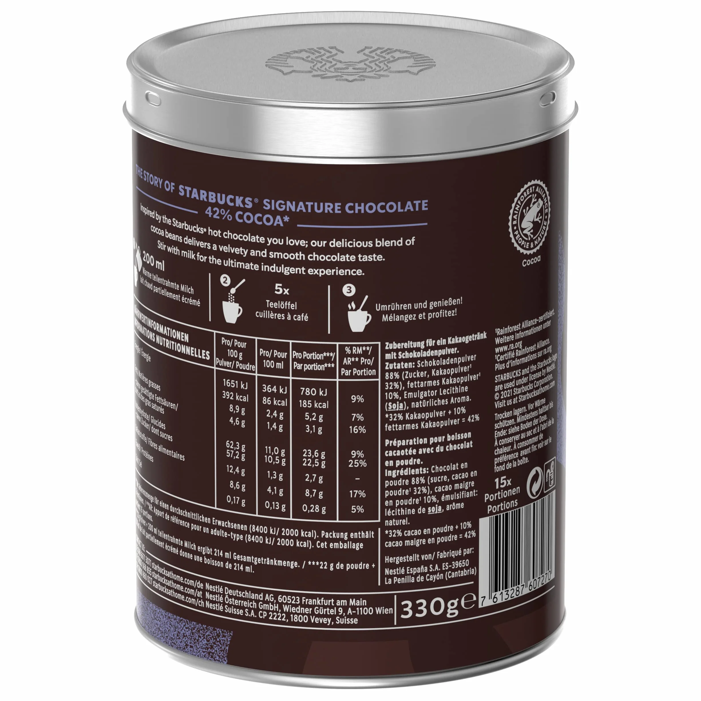 Starbucks Signature Chocolate 42% en polvo para beber 330g 15 tazas