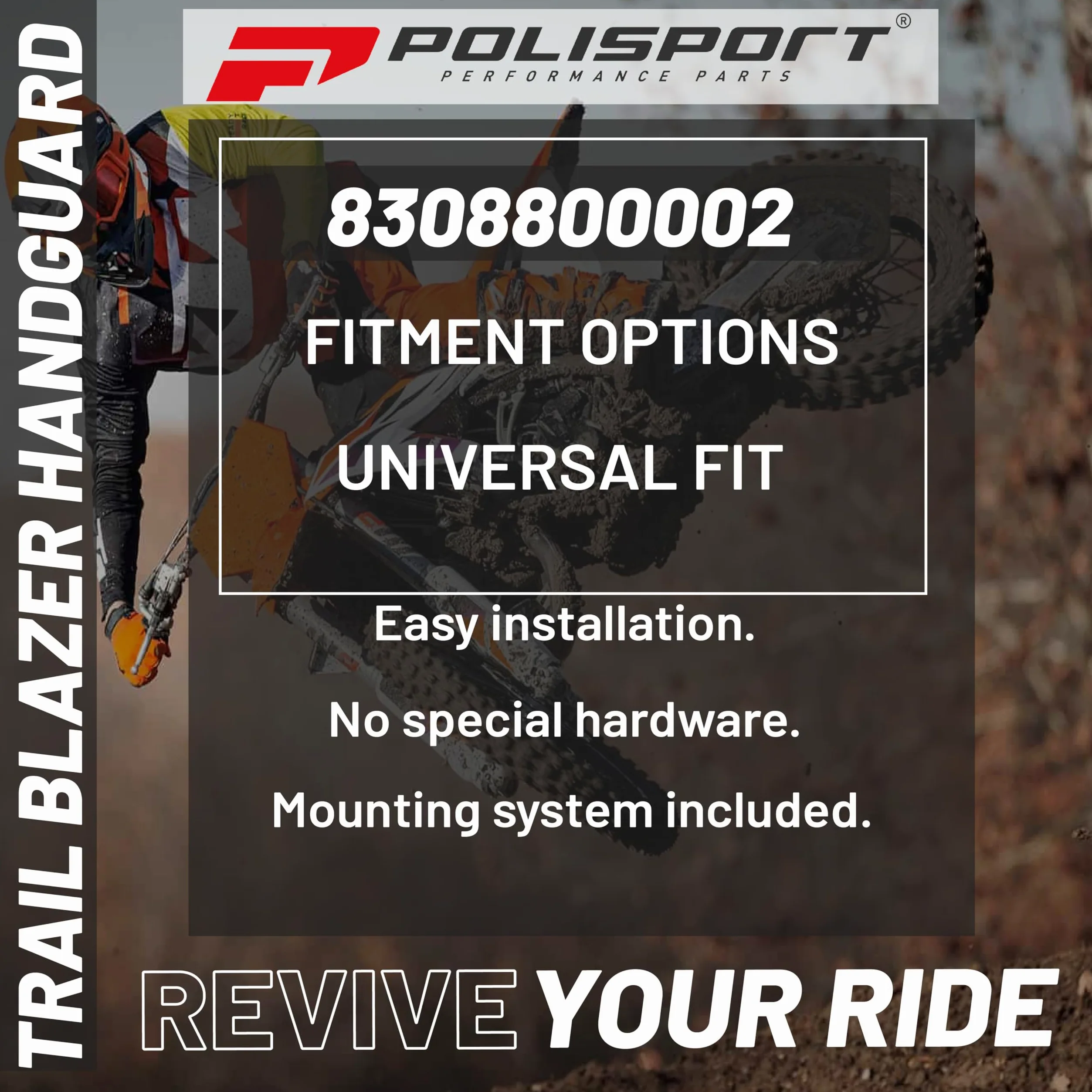 POLISPORT 8308800002 - Paramanos TRAIL BLAZER 2 puntos de fijación MX-Style fabricado en plástico con kit de montaje incluido compatible con todos los modelos de motocross/enduro en color negro