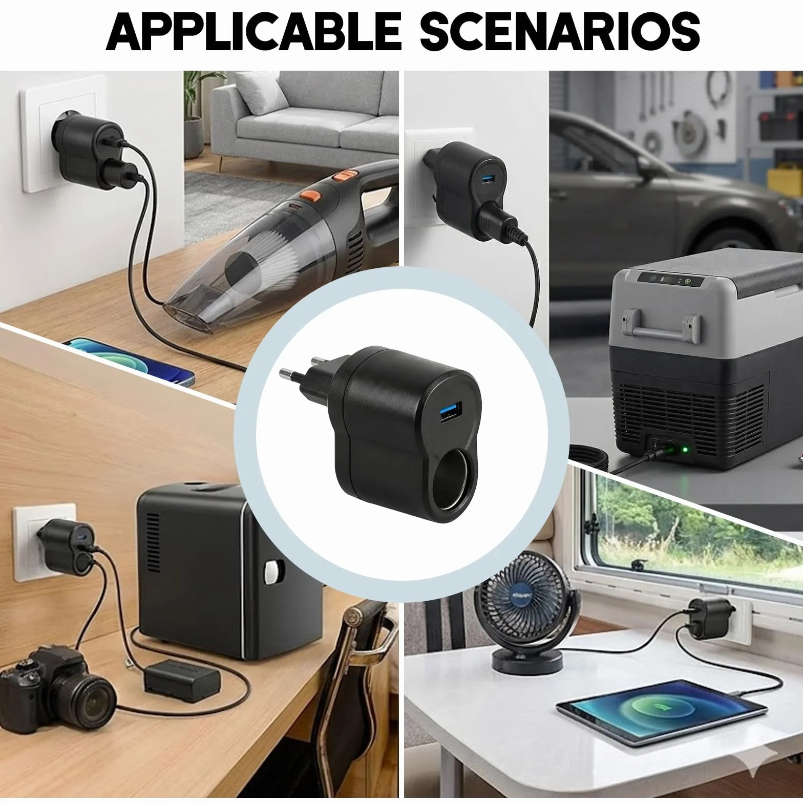 Adaptador de Corriente 220V a 12V para Mechero de Coche, Convertidor AC/DC con Toma Encendedor y USB 5V/1A, Solo para Accesorios de Bajo Consumo hasta 6W, GPS y Luces LED