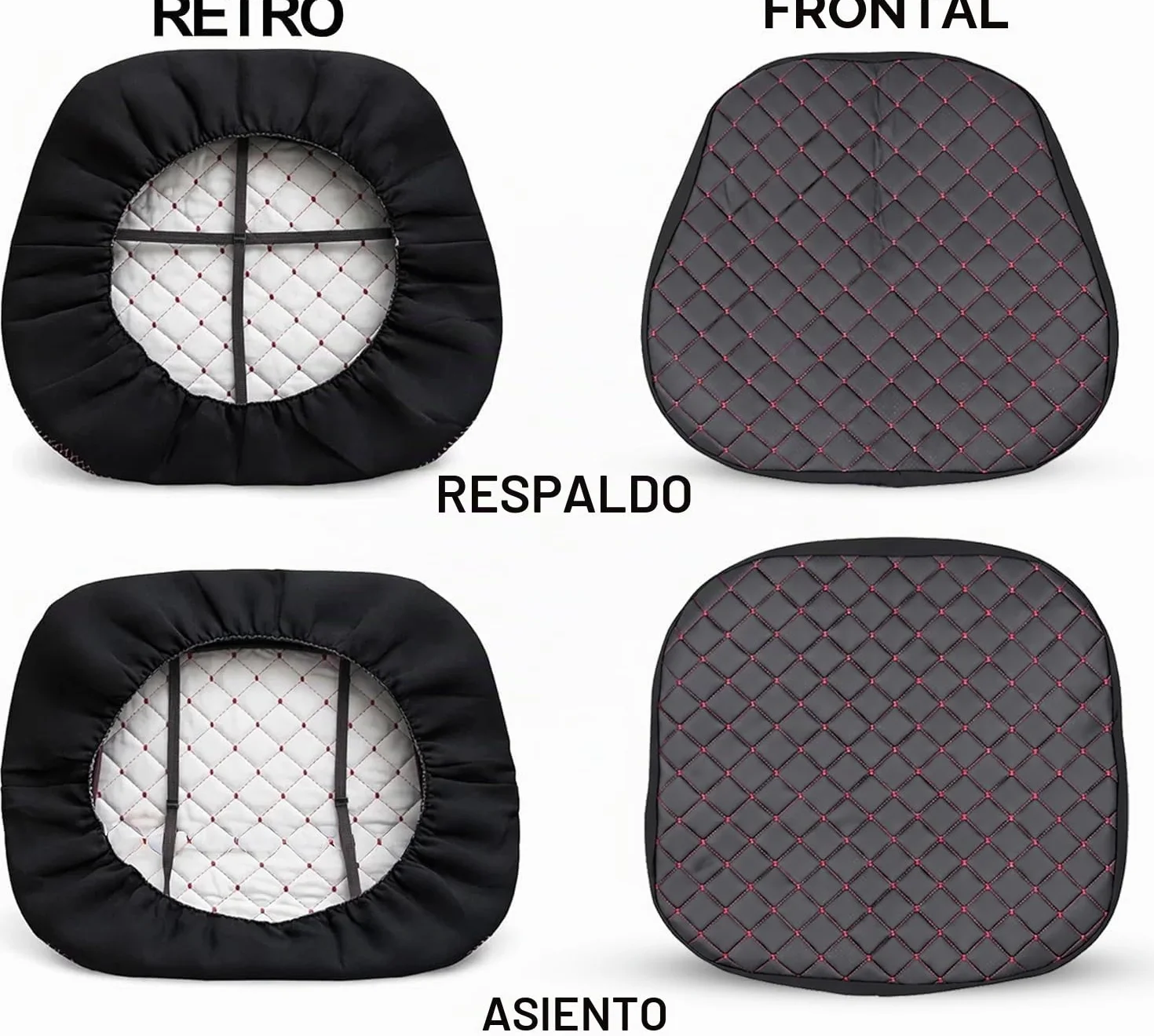 Funda de asiento universal para tractor de piel sintética acolchada, negro con costuras rojas