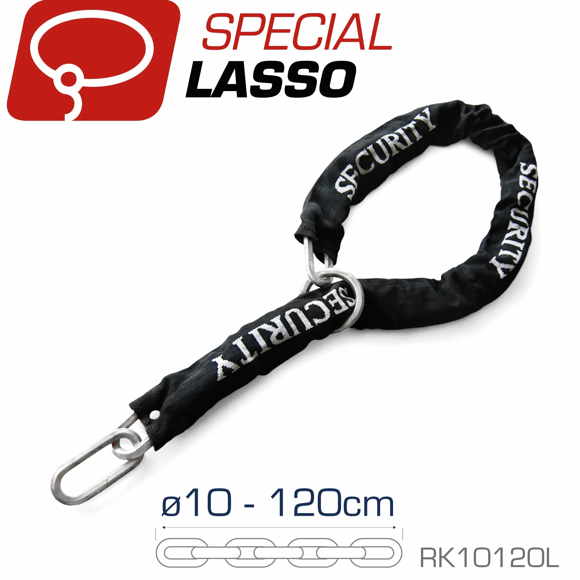 RADIKAL RK120R+RK10120L Candado Moto U Homologado SRA + Cadena Acero Cementado 120cm Más Largo con Sistema Lazo, Horquilla Acero Endurecido ø18mm, Máxima Seguridad Antirrobo Universal para Motocicleta