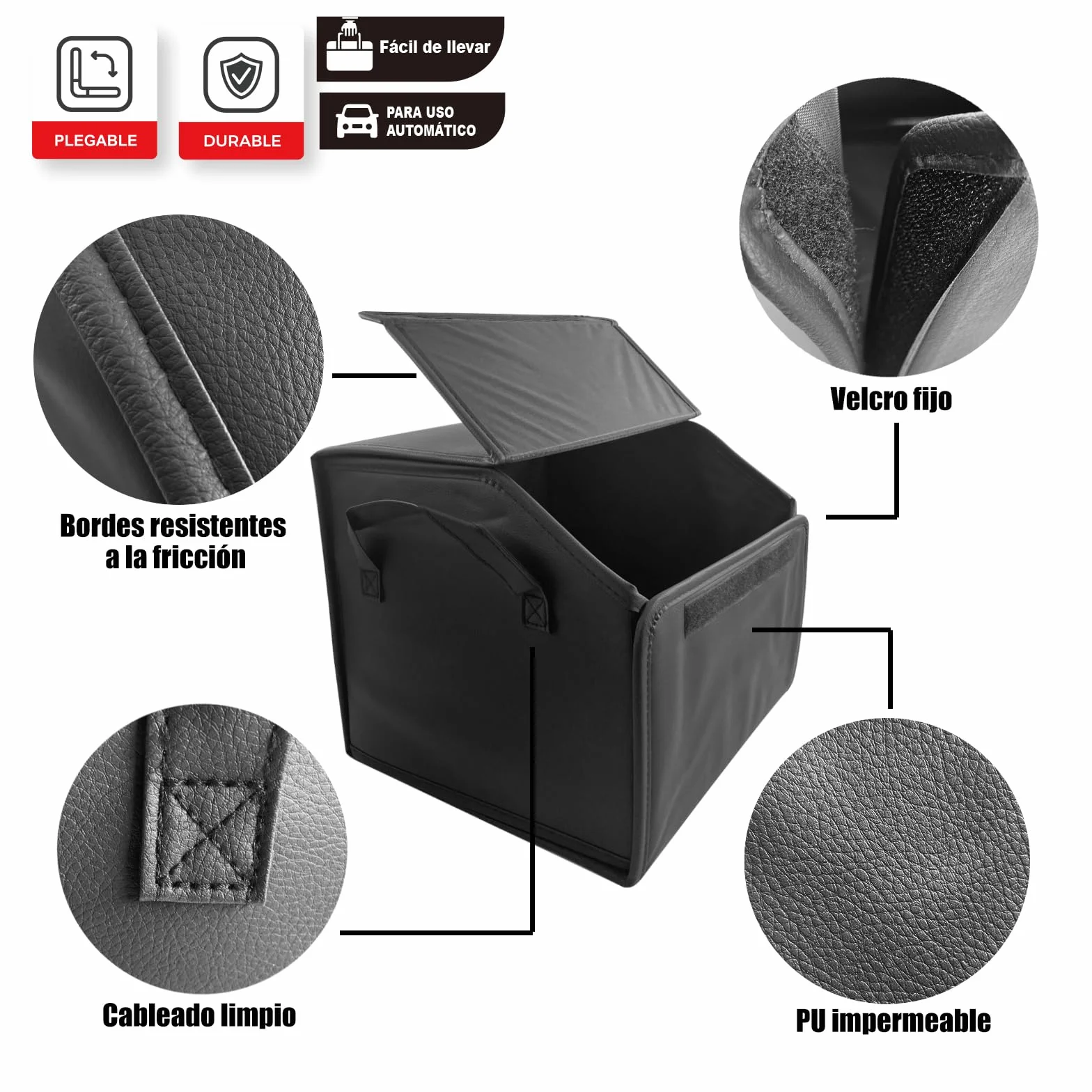 Organizador de Maletero Plegable de PU – Caja de Almacenamiento Multiuso para Coche, SUV y Camión – Gran Capacidad – Base antideslizante – Impermeable