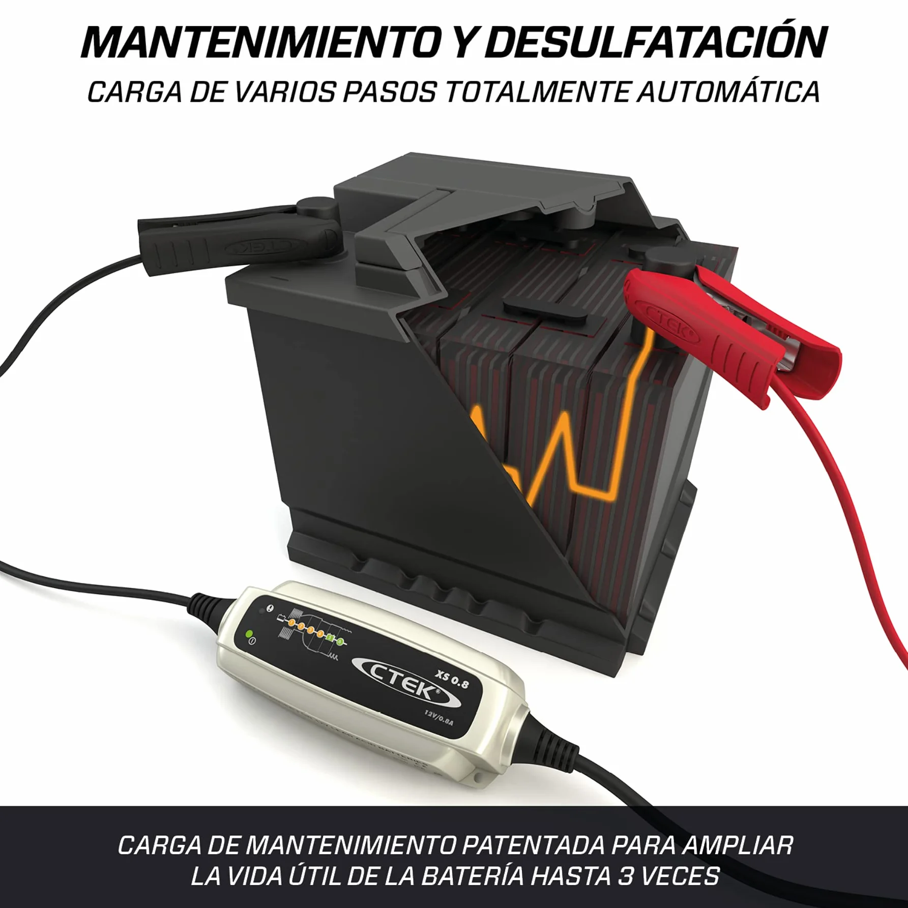 CTEK XS 0.8 Cargador Batería 12V 0.8A, Cargador Inteligente Baterias, Cargador Batería Moto, Quad, Moto De Nieve, Jetski, Moto De Agua Y Cortacésped, Mantenedor De Batería Y Desulfatador De Batería