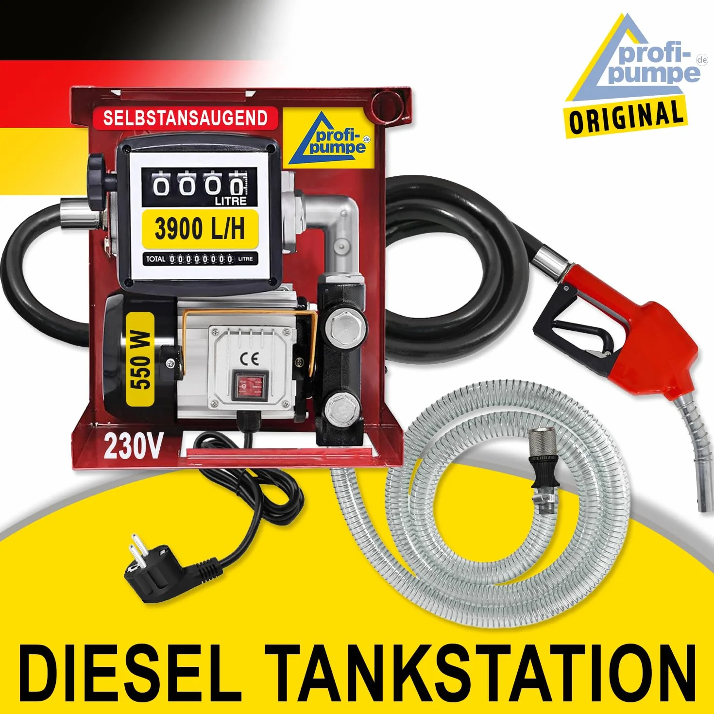 Bomba gasóleo bomba gasóleo bomba biodiésel bomba trasvase autocebante Exelenz 230v set bomba + boquilla automática pistola contramanguera latón válvula antirretorno boquillas abrazaderas