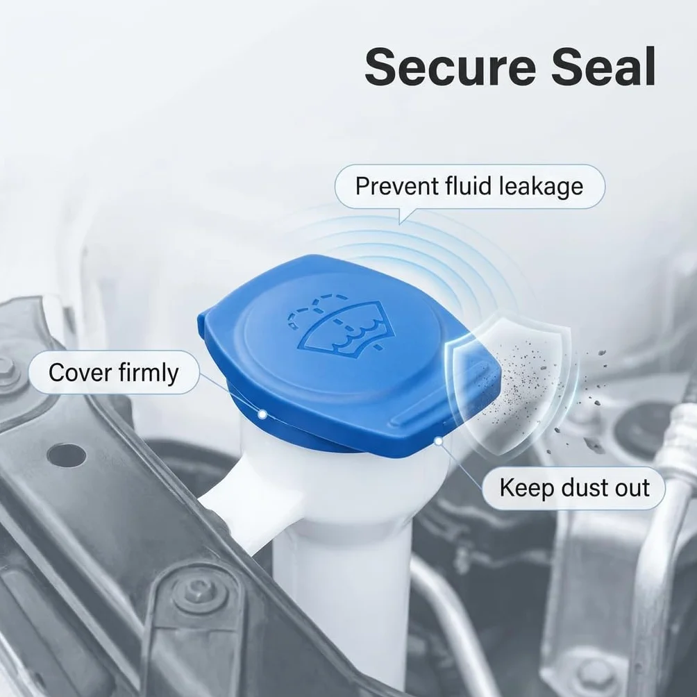 Tapa de repuesto para depósito de líquido limpiaparabrisas (paquete de 2), accesorio universal para la mayoría de los modelos de vehículos, duradera, a prueba de fugas, fácil montaje, color azul