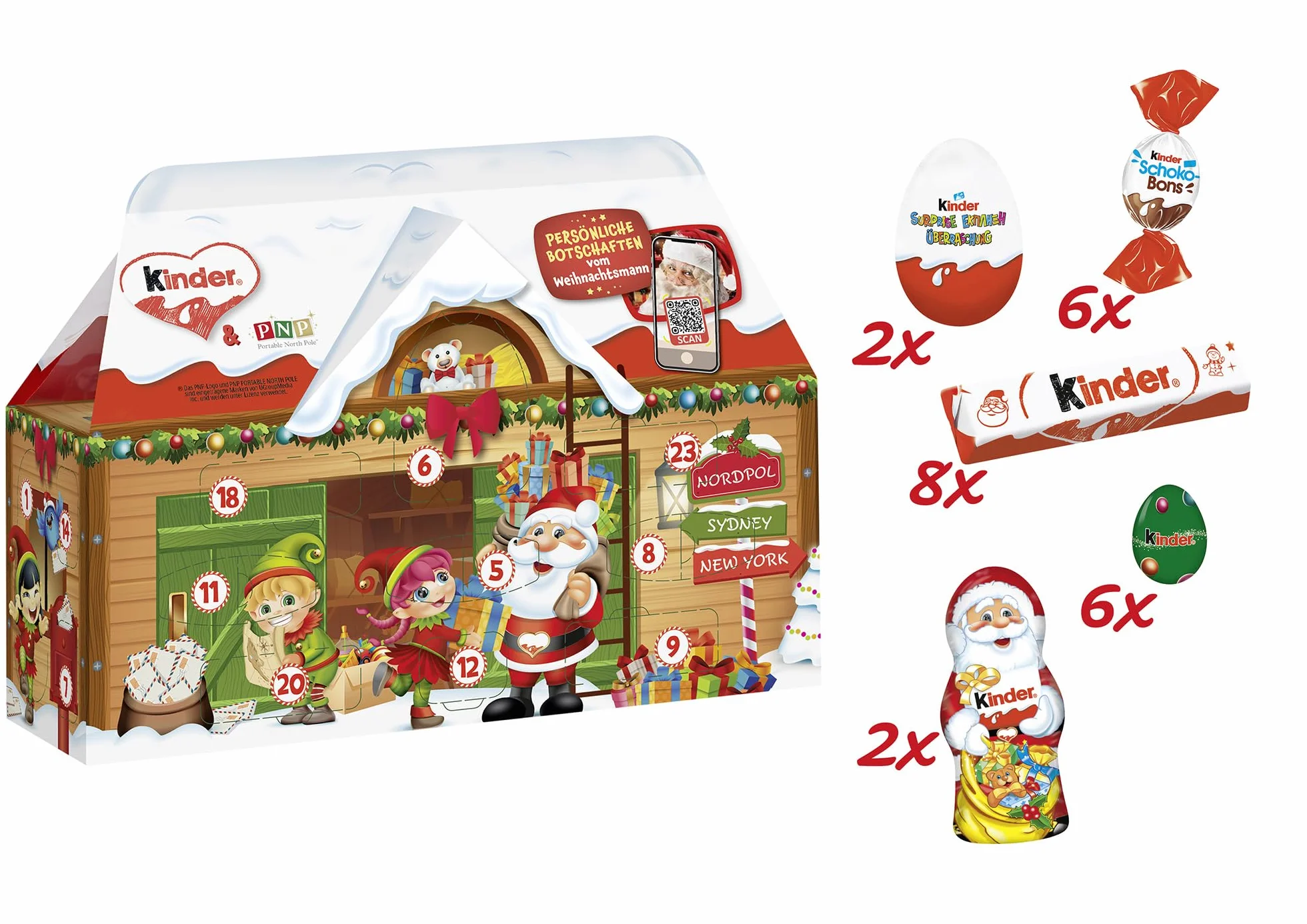Kinder Chocolate House Calendario de Adviento de Navidad 2025, chocolate con leche fino con relleno lechoso, 24 piezas (234 g)