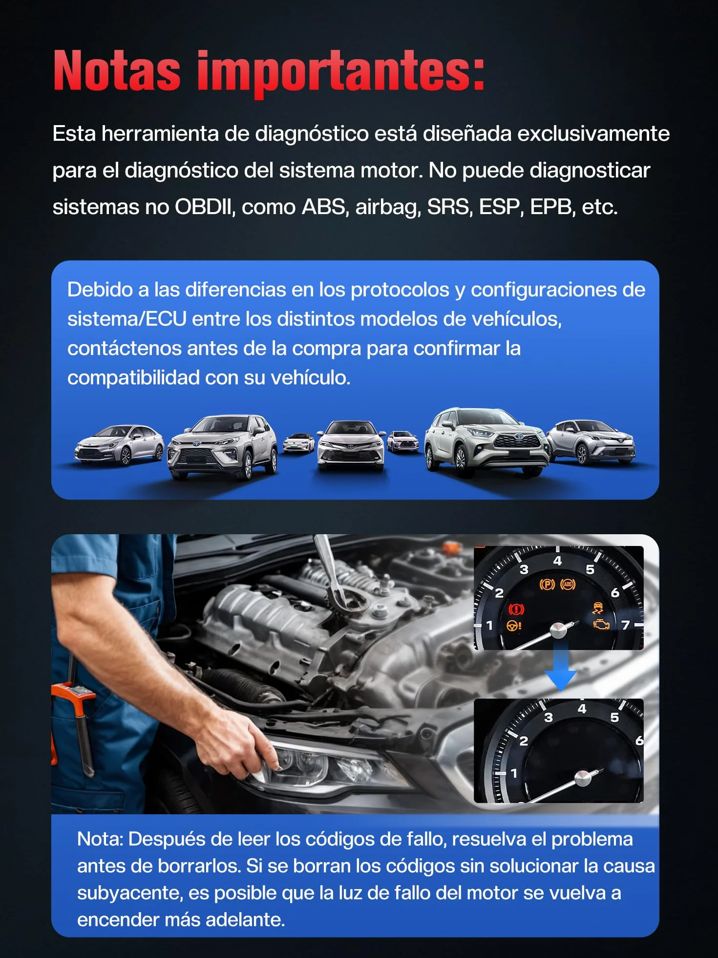 OBD2 Diagnosis Coche Scanner OBD: EOBD maquina Diagnóstico Coche en Español - Scanner OBD2 Multimarca Vehículos con Prueba de Batería - Lector Códigos Fallos Motor Autos Completas OBDII Funciones