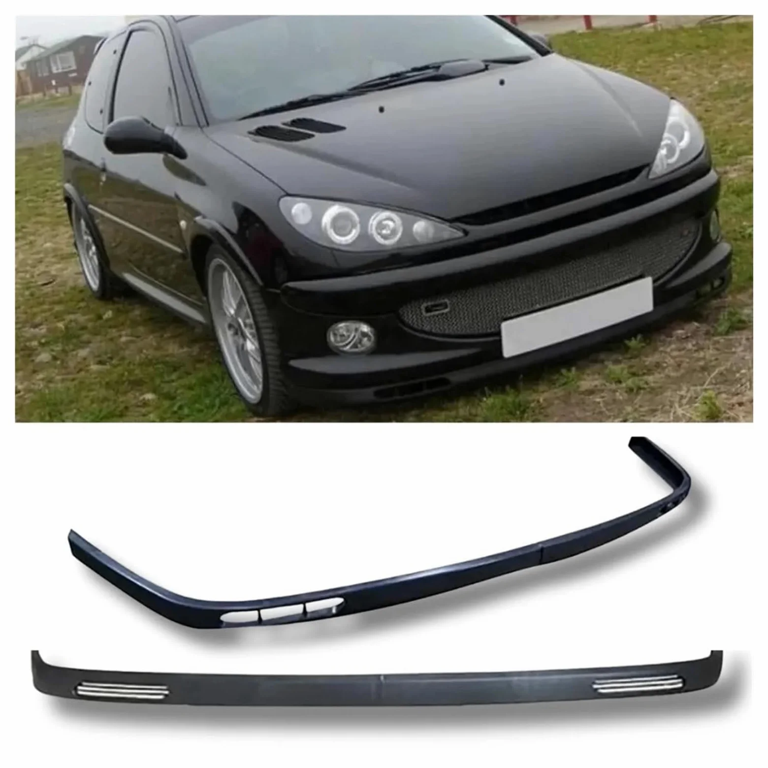 Spoiler Delantero para Peugeot 206 2 Uds Kit Carrocería Parachoques Delantero Accesorios Coche Difusor Divisor Alerón Parachoques Deportivo Piezas Exteriores Afinación Spoiler Parachoques(Model 1)
