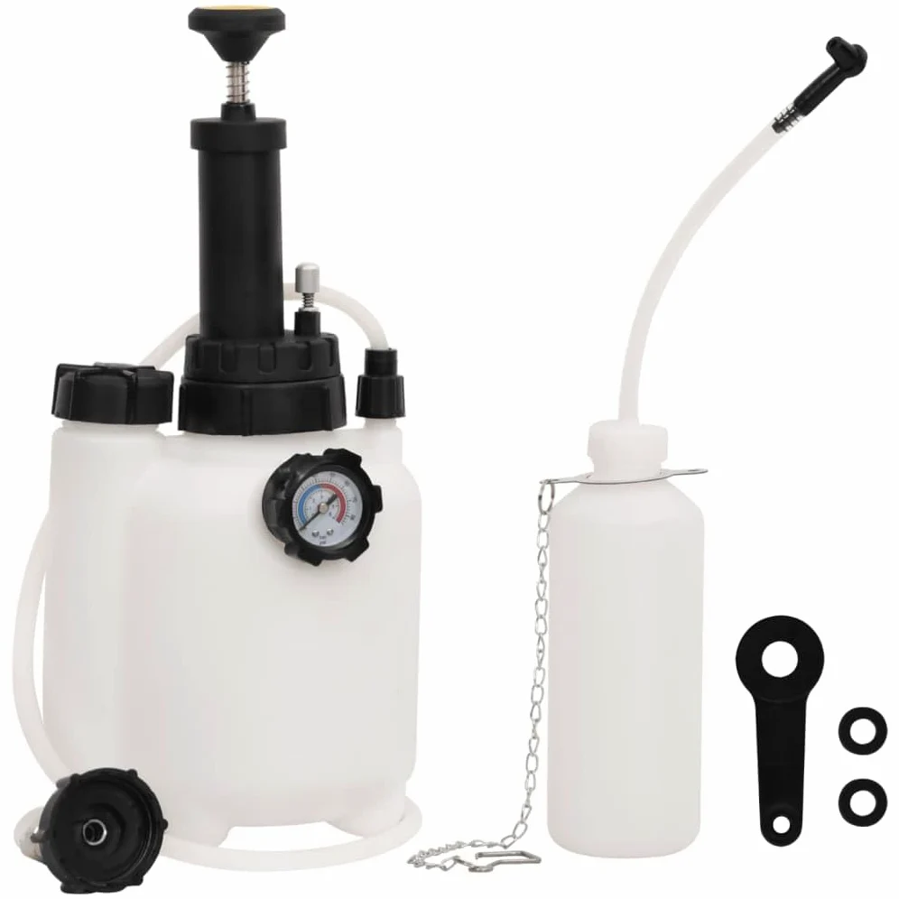 Purgador de frenos blanco y negro, 3 L, bomba de mano para cambio de líquido de frenos de coche, manguera transparente para extraer aire y líquido de frenos viejo