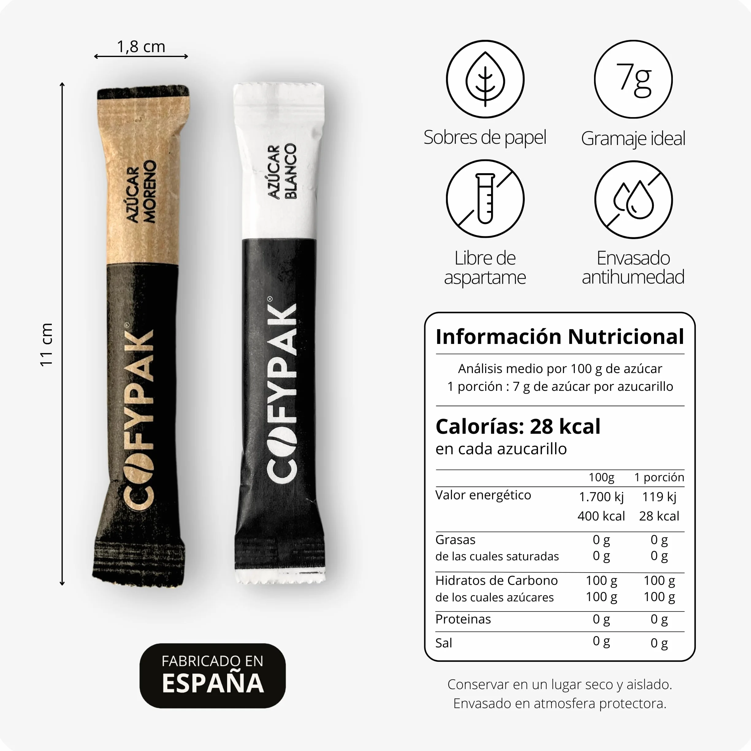 Pack 200 Azucarillos Individuales - 100 Sobres Azúcar Blanco y 100 Sobres Azúcar Moreno 7g