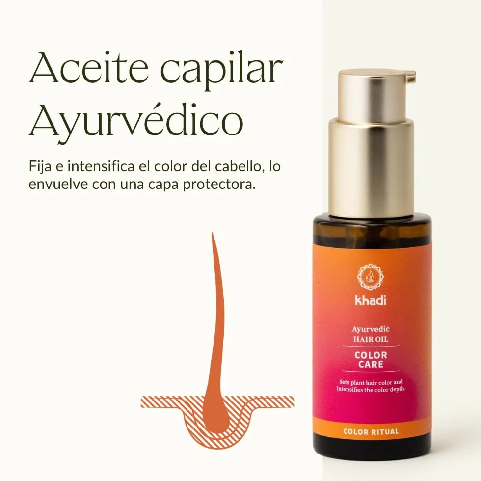 Khadi Aceite Capilar Color Care 50 ml - Tratamiento para Fijar Color Vegetal, Brillo y Protección UV