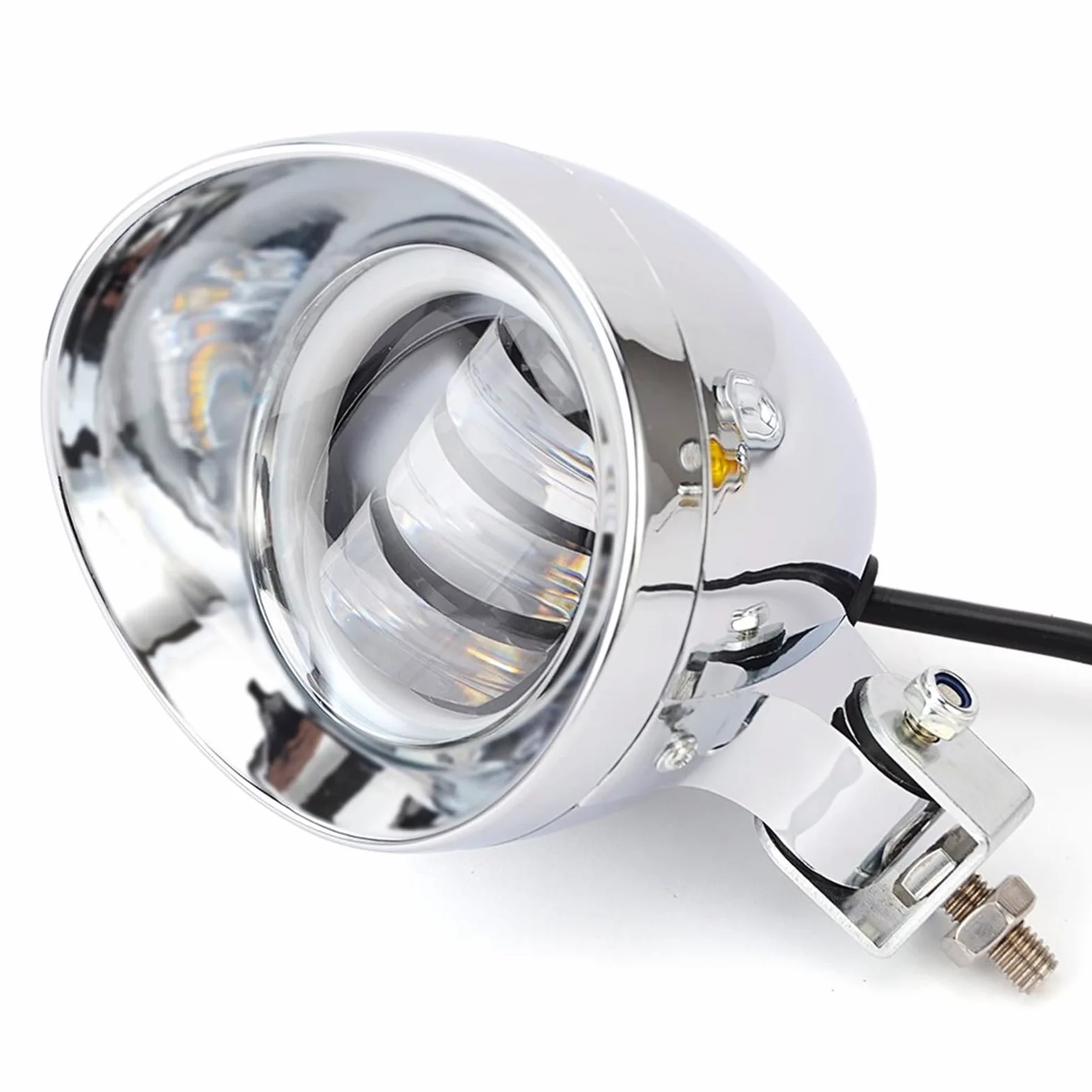 Faros Motocicleta Faro Delantero Retro 25W 4'' LED Antiniebla | 25W 4 ''cromo tipo bala motocicleta faro delantero Retro LED luz antiniebla para cruceros para helicópteros personalizados