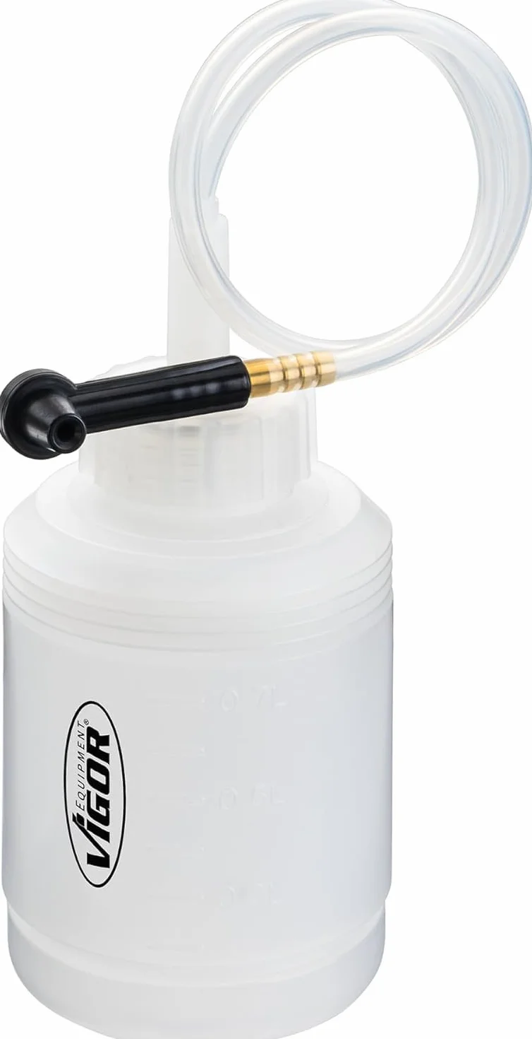 VIGOR V4668 depósito de líquido de frenos, para todas las válvulas de purga estándar, incl manguera de silicona longitud: 550 mm, depósito para purgar los sistemas de frenos y embrague