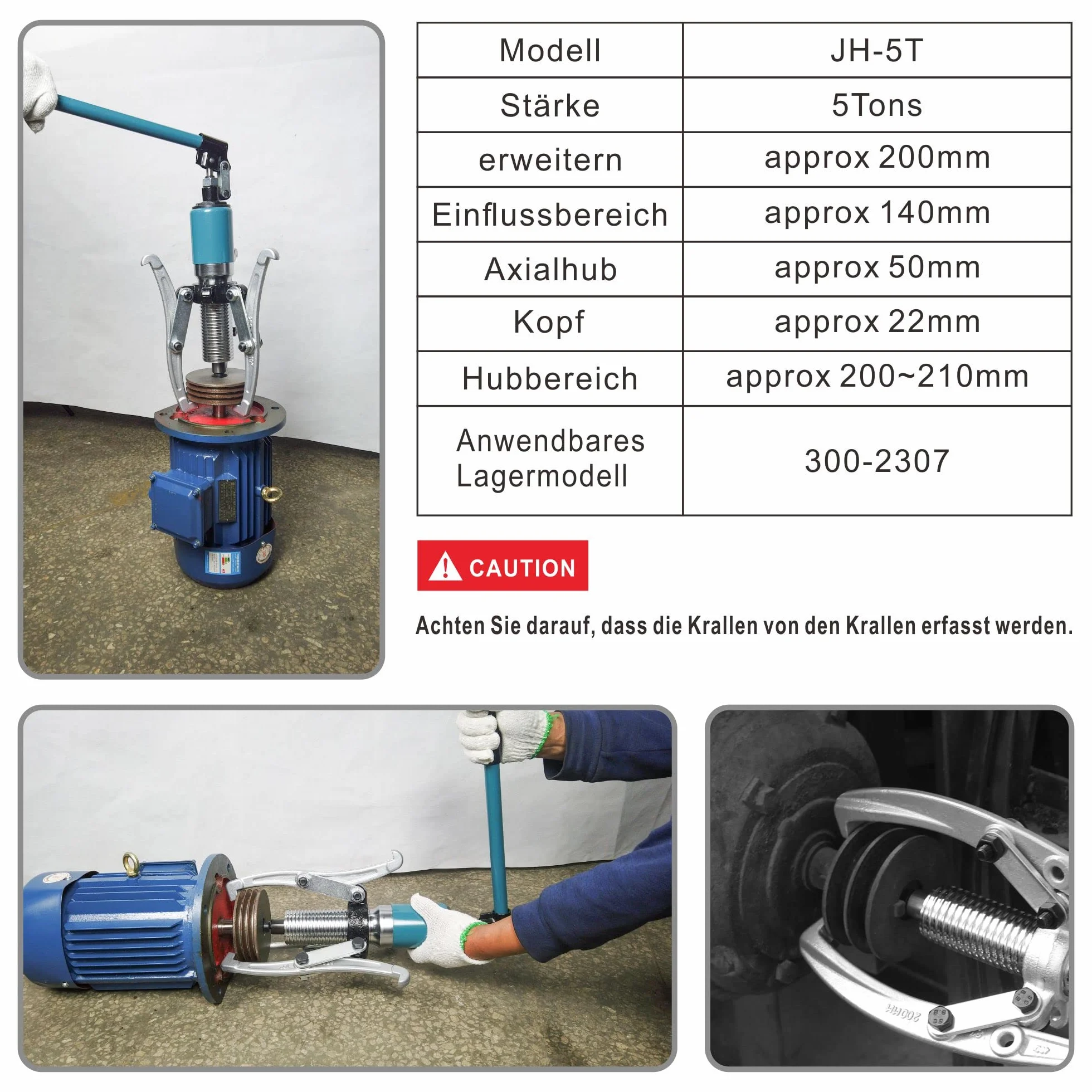 AMZCNC Extractor de cojinetes hidráulico Integral 5T hidráulico Kit de extractor de polea de cigüeñal para cubos/bridas/engranajes/rodamientos (5 toneladas de fuerza de tracción)