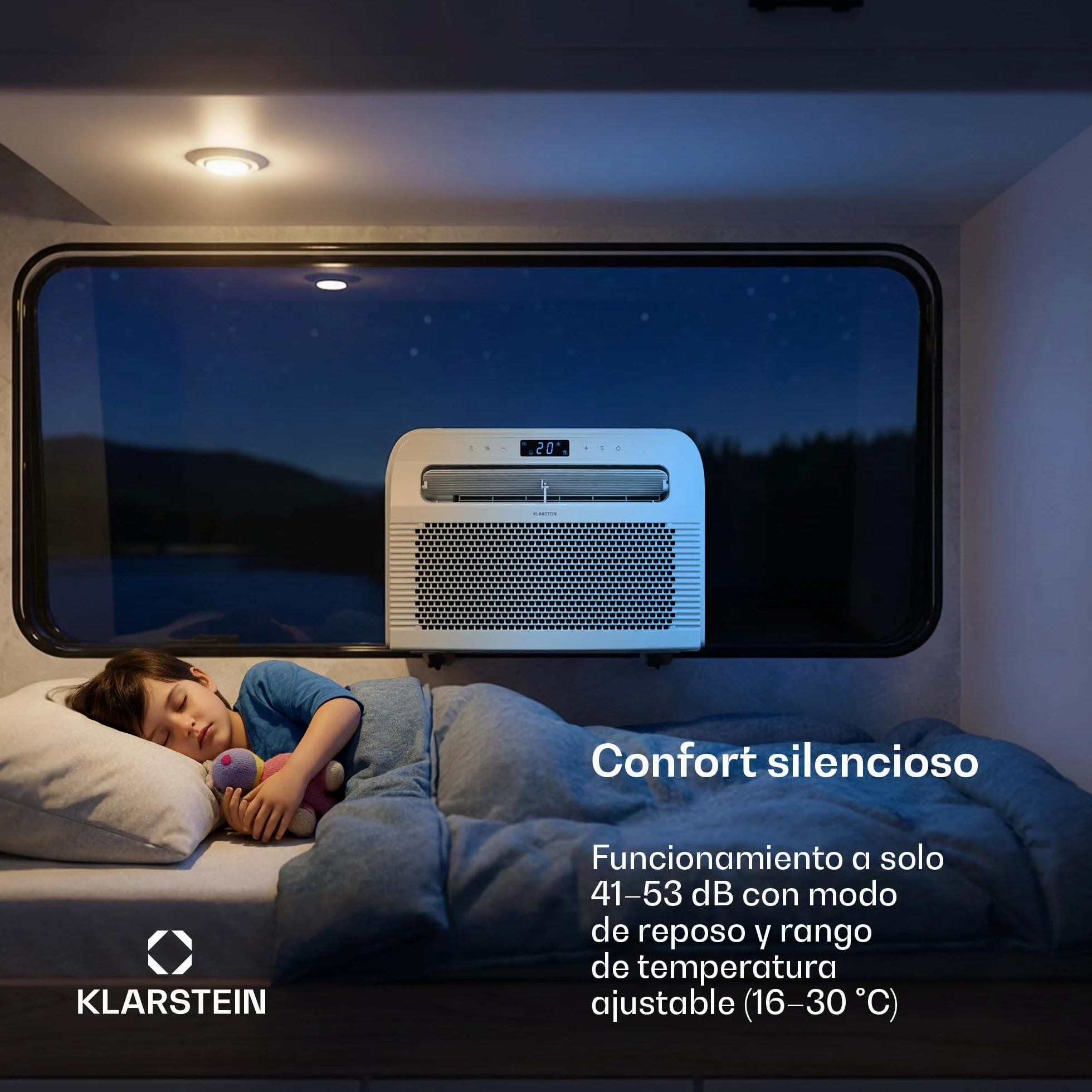 Klarstein Chillavan Aire Acondicionado Portátil 5000 BTU 20 m² Control por App LED 3 en 1 Enfría Deshumidifica Ventila Eficiente A Silencioso
