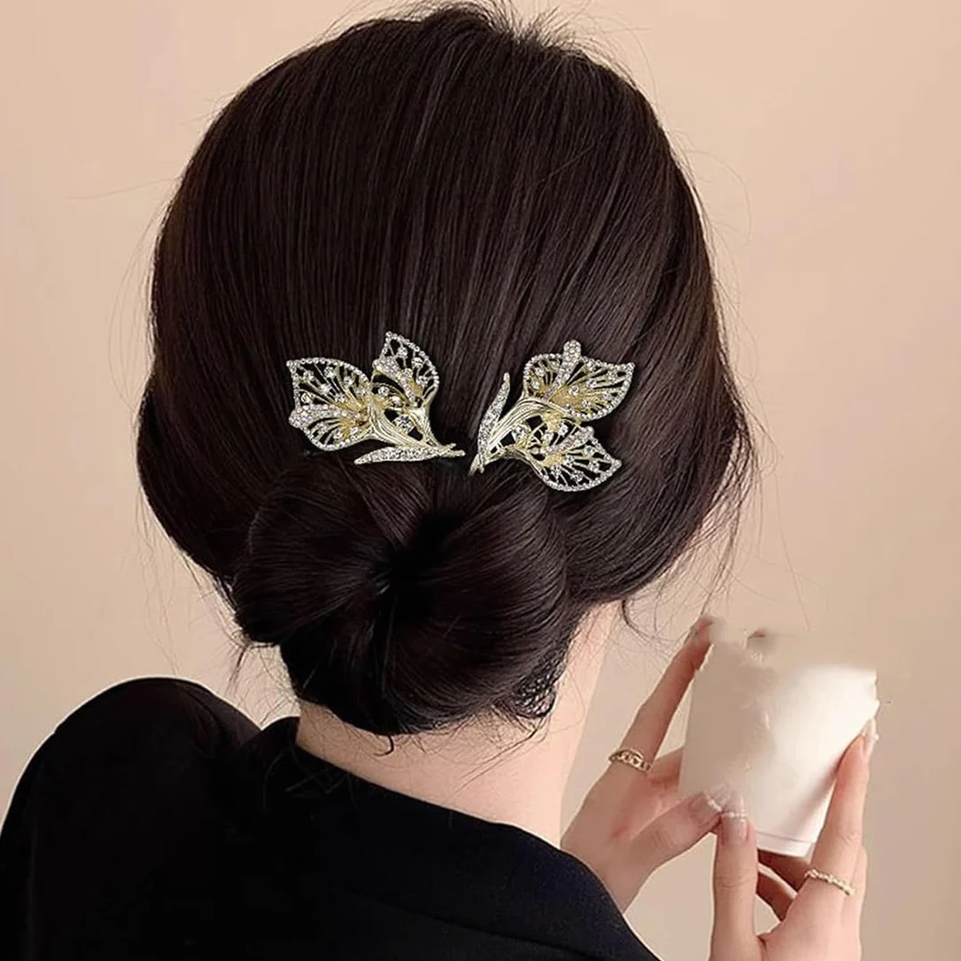 2 Piezas Gomas para el Pelo Moño Donut Herramienta de Rosquilla Giratoria, Accesorios para el Cabello de Diamantes Imitación