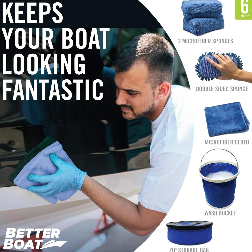 Esponjas limpiadoras de Barcos y Lavado de Coche, Cubo de Esponja de Microfibra antiarañazos y paños de Microfibra completos para Asientos Interiores y Exteriores, Kit de Limpieza de Casco de Barco y